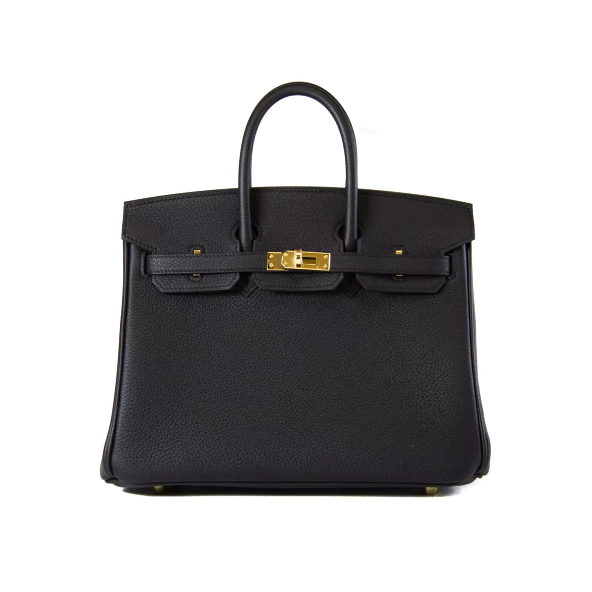 Black textured leather Birkin handbag with gold-tone hardware, curated Pre-loved Luxury by Myluxe in Helsinki.