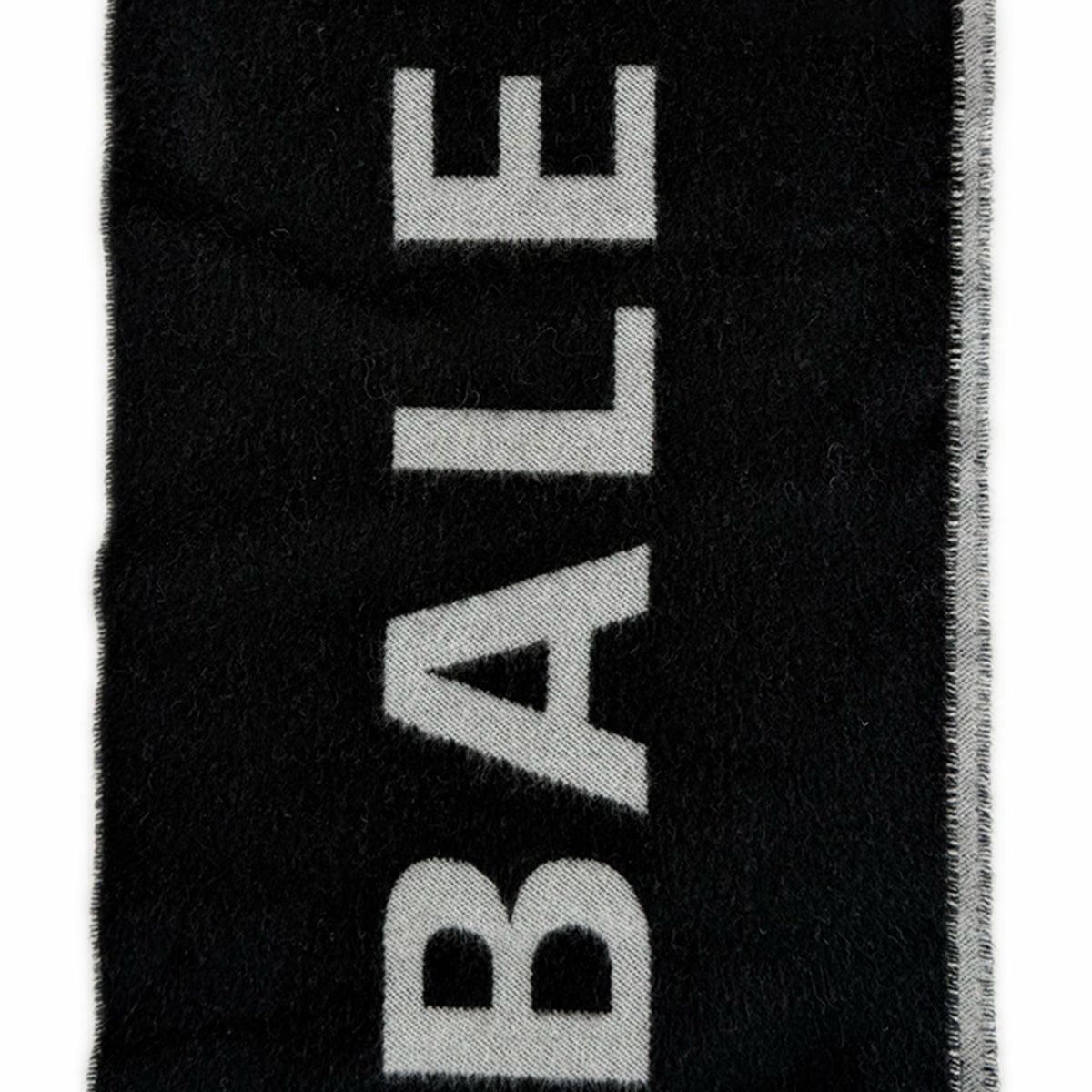 Black luxury fabric scarf with white 'BALE' lettering, curated Pre-loved Luxury by Myluxe in Helsinki.