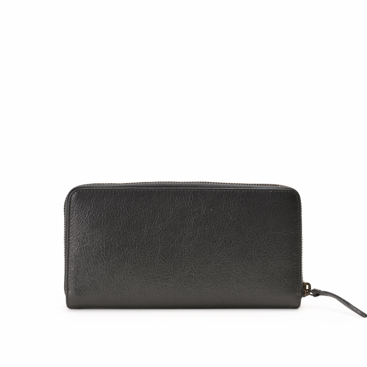 Black textured leather zip-around wallet, curated Pre-loved Luxury by Myluxe in Helsinki.