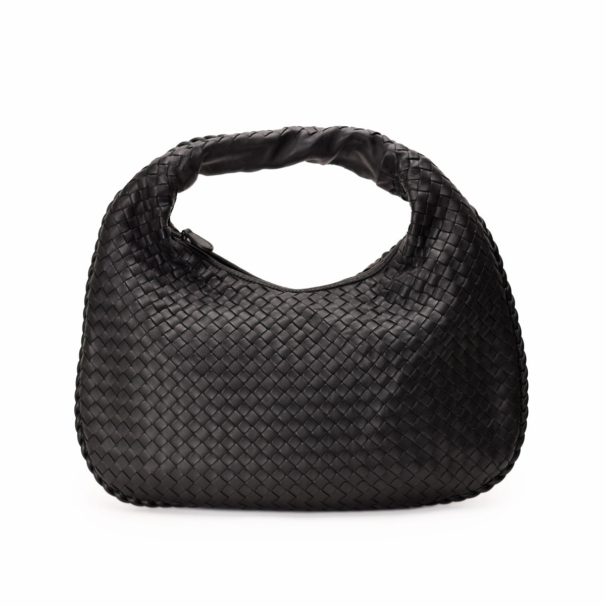 Black woven leather Bottega Veneta handbag, curated Pre-loved Luxury by Myluxe in Helsinki.
