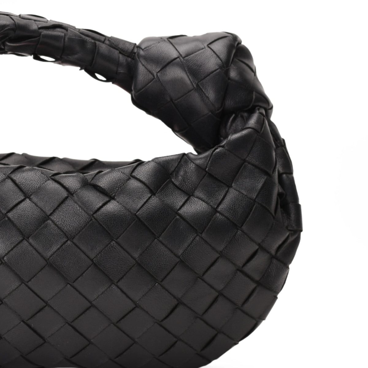 Bottega Veneta Mini Jodie black woven leather handbag. curated Pre-loved Luxury by Myluxe in Helsinki.