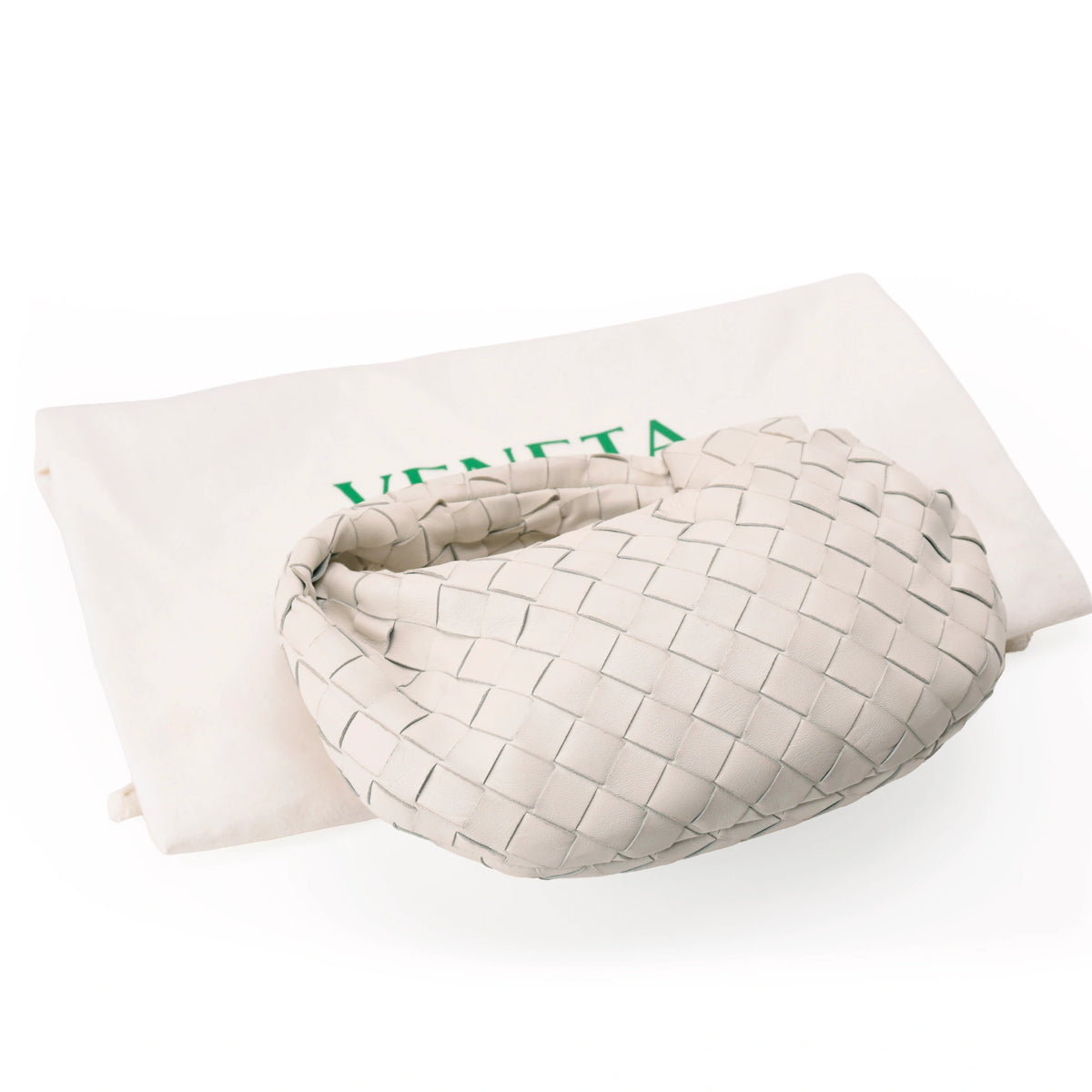 Bottega Veneta white Intrecciato woven leather pouch. curated Pre-loved Luxury by Myluxe in Helsinki.