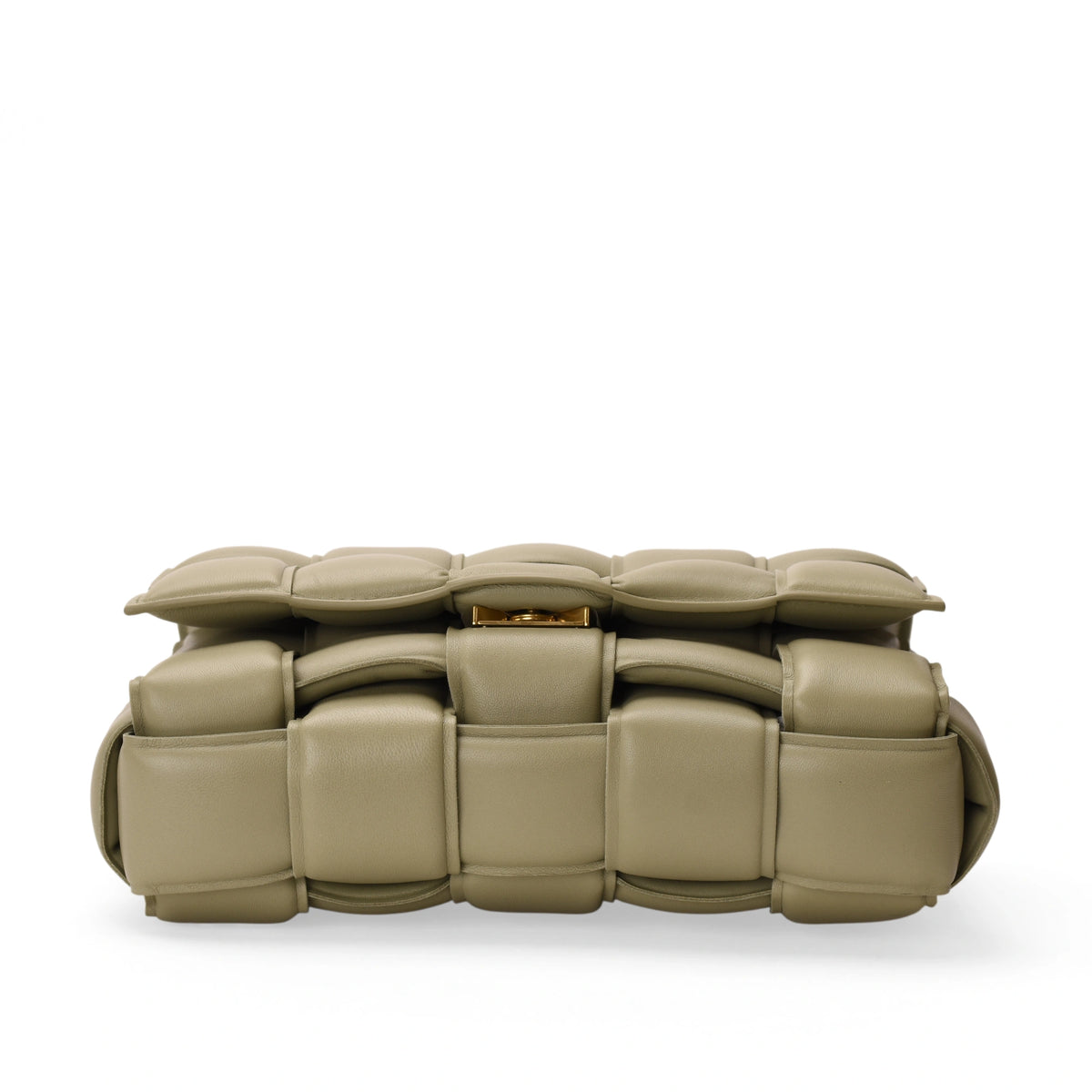 Bottega Veneta Padded Cassette Bag in sage lambskin, stylish designer bag with padded leather and sleek silhouette.