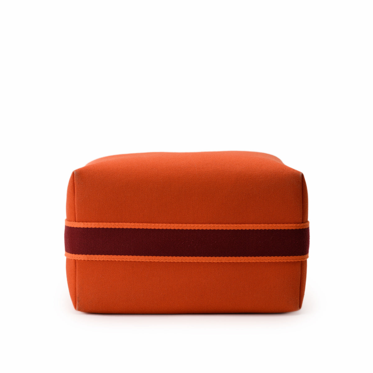 Orange Hermès textile storage box with dark brown stripe. curated Pre-loved Luxury by Myluxe in Helsinki.