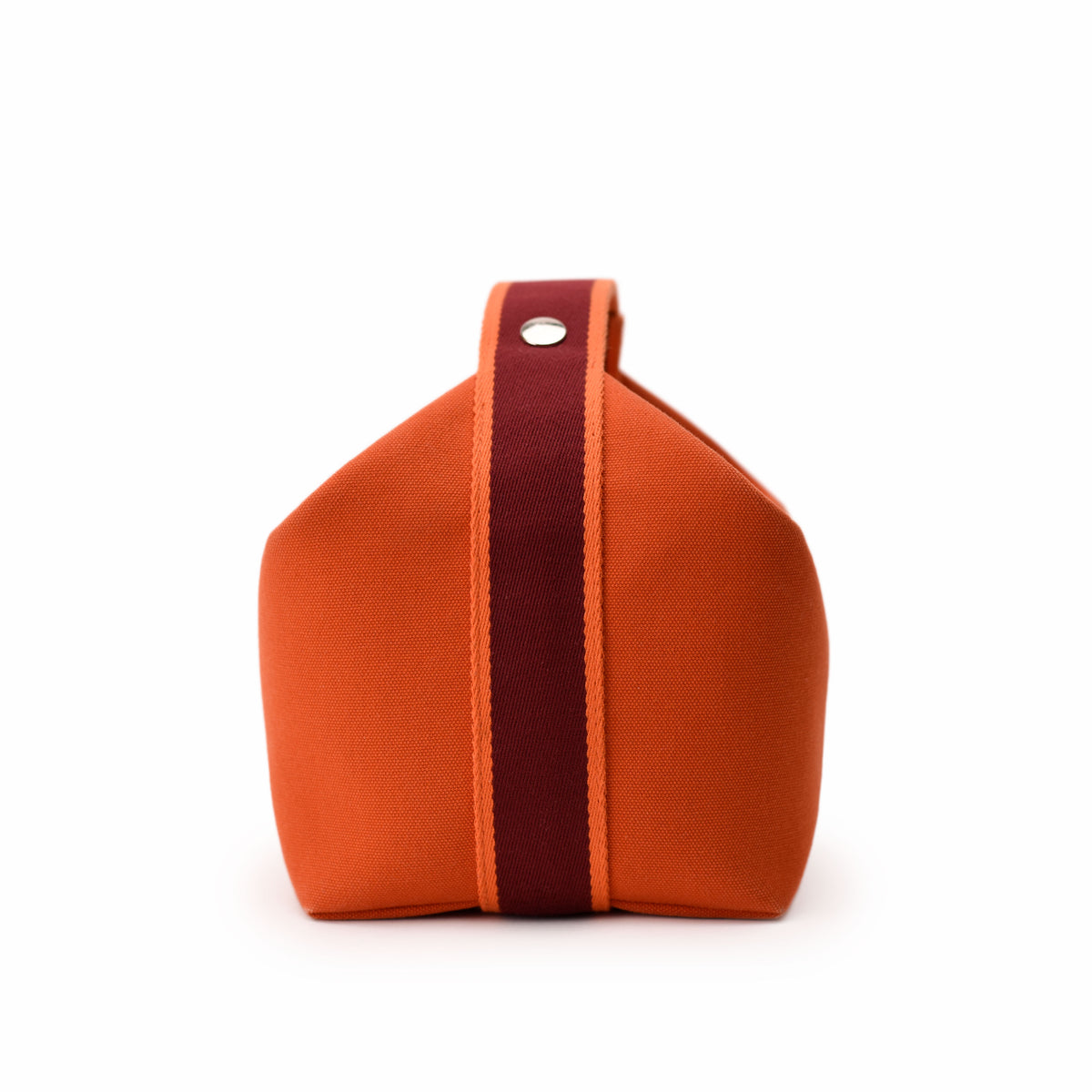 Hermès orange canvas pouch with burgundy stripe detail. curated Pre-loved Luxury by Myluxe in Helsinki.