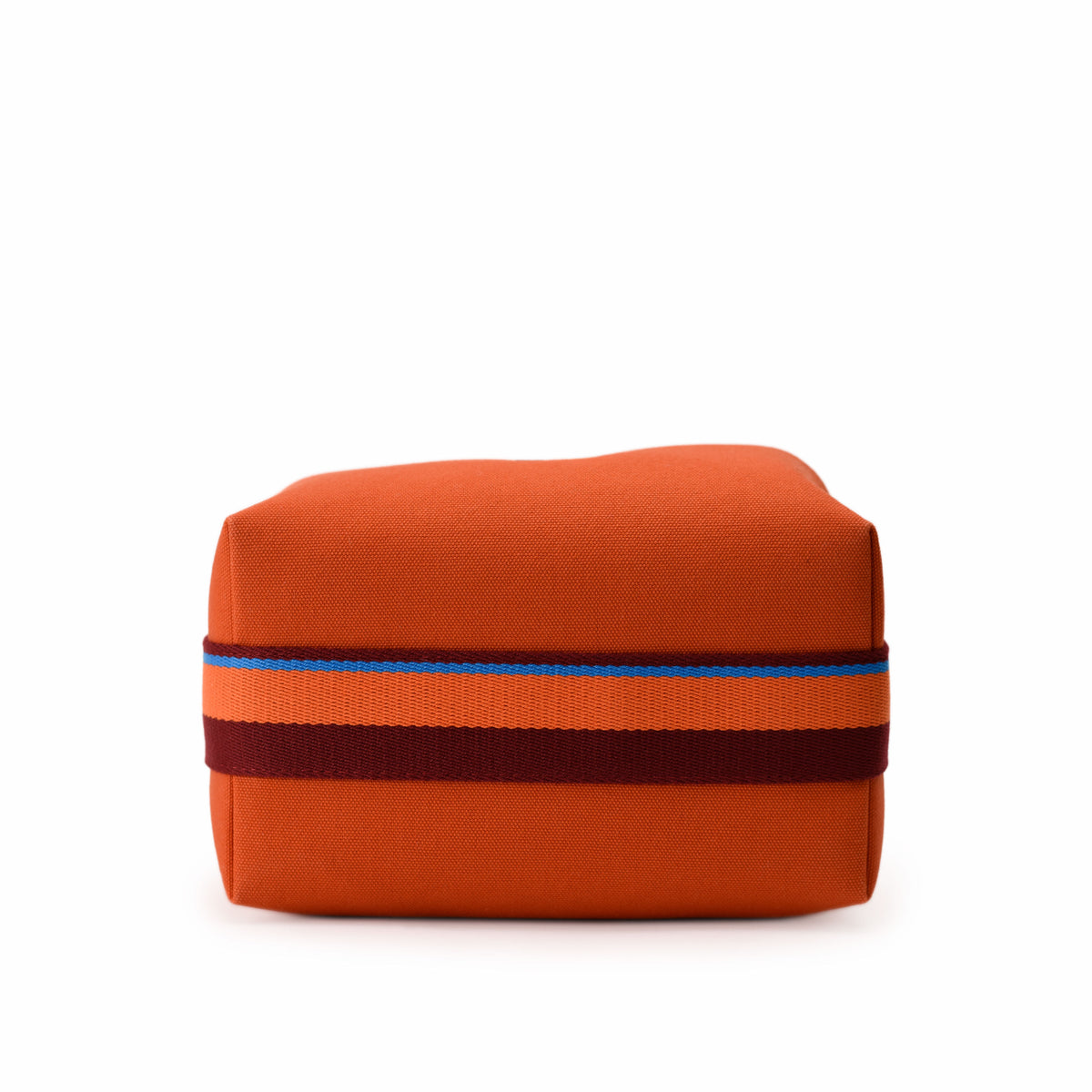 Orange Hermès canvas accessory pouch with blue and brown striped detailing. curated Pre-loved Luxury by Myluxe in Helsinki.