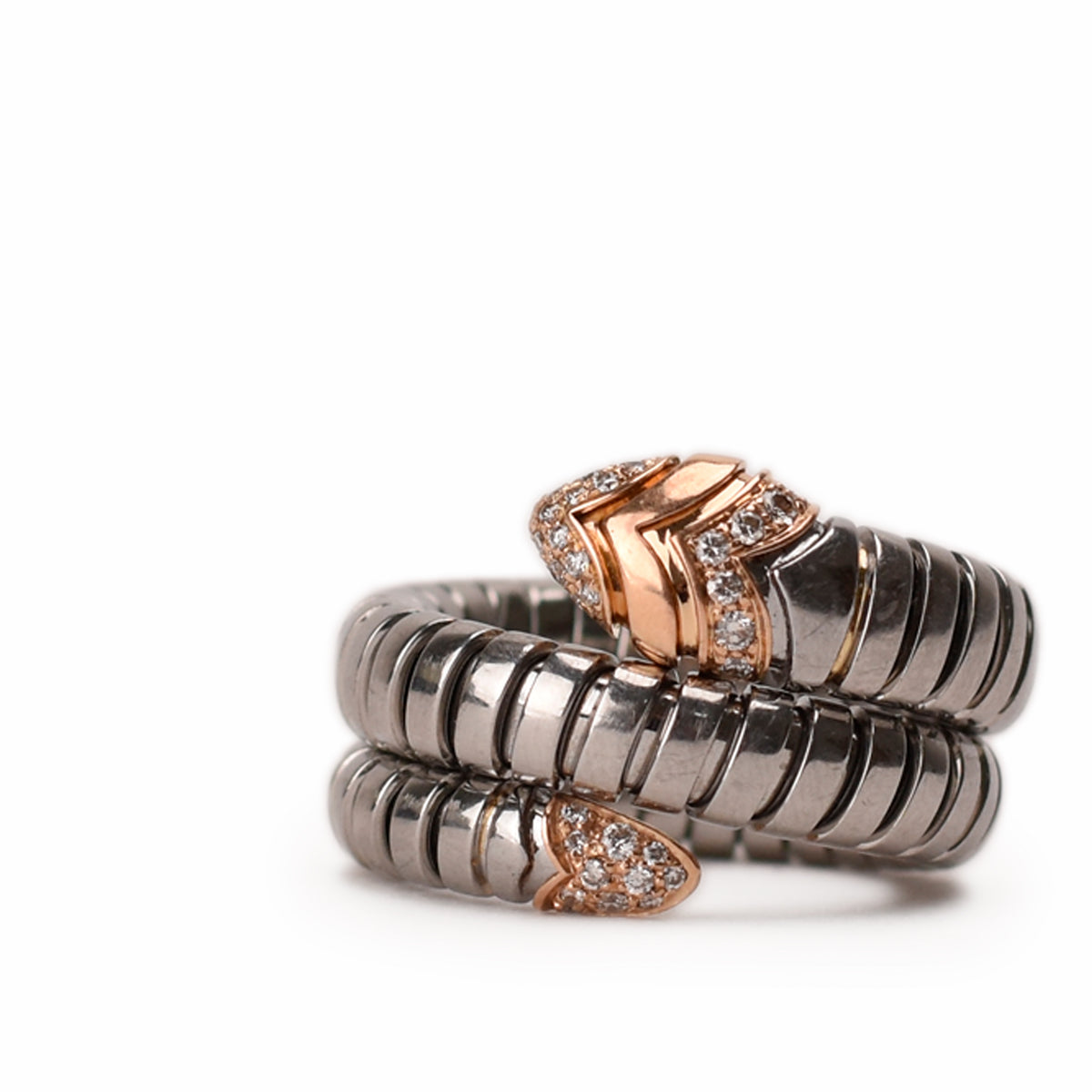 Bvlgari B.zero1 rose gold and grey ceramic diamond ring, curated Pre-loved Luxury by Myluxe in Helsinki.