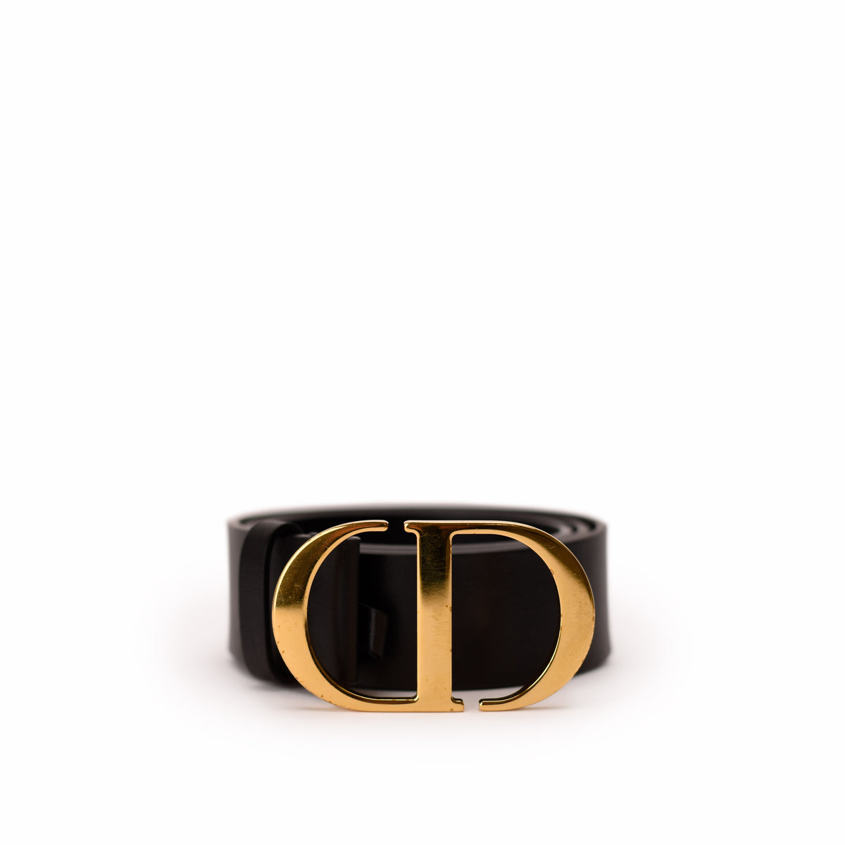 Dior black leather belt with gold-tone CD buckle. curated Pre-loved Luxury by Myluxe in Helsinki.