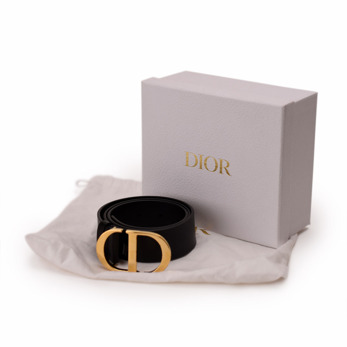 Dior black leather belt with gold-tone CD buckle. curated Pre-loved Luxury by Myluxe in Helsinki.