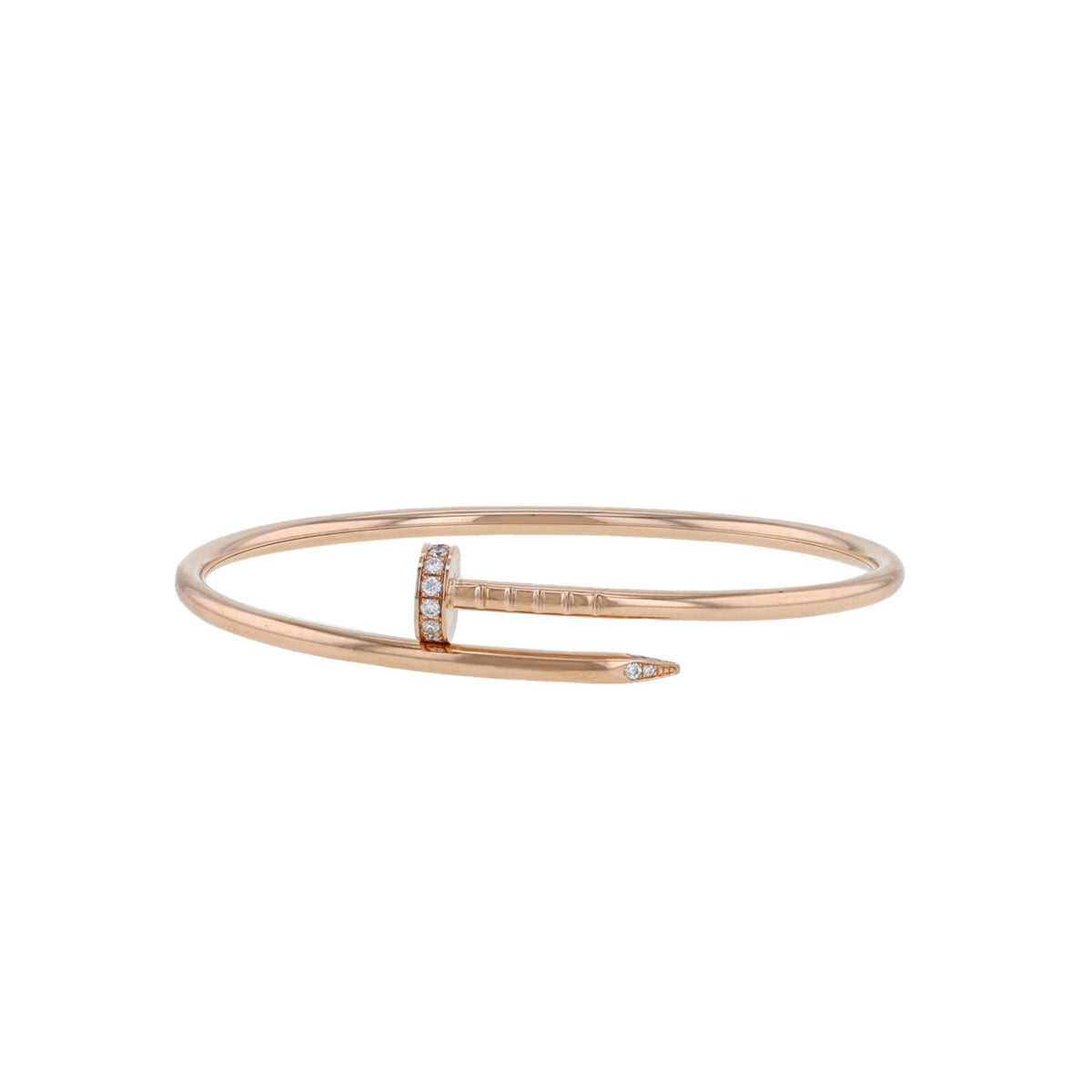 Rose gold nail-shaped bangle adorned with sparkling diamonds, curated Pre-loved Luxury by Myluxe in Helsinki.