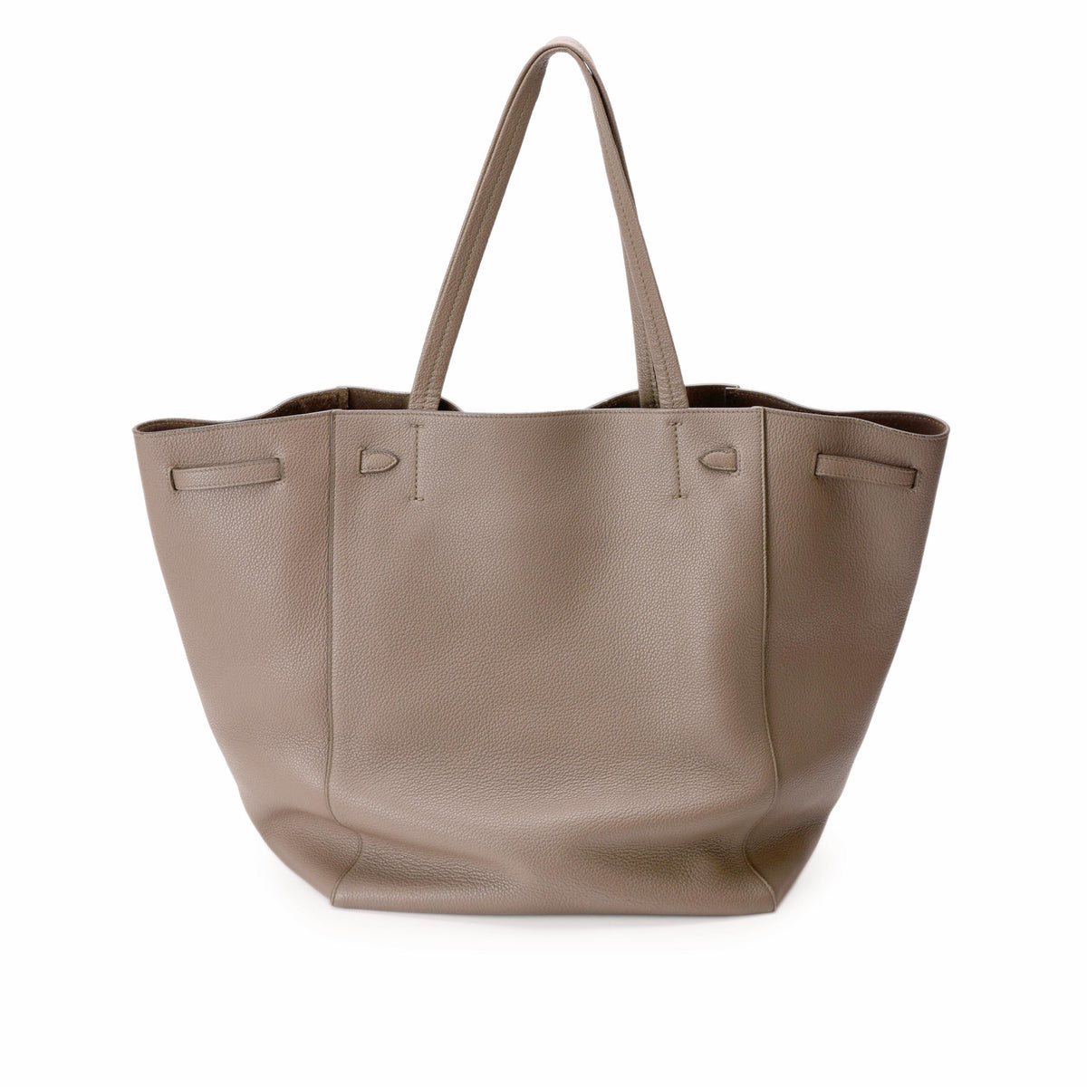 Taupe pebbled leather tote bag with slim shoulder straps. curated Pre-loved Luxury by Myluxe in Helsinki.