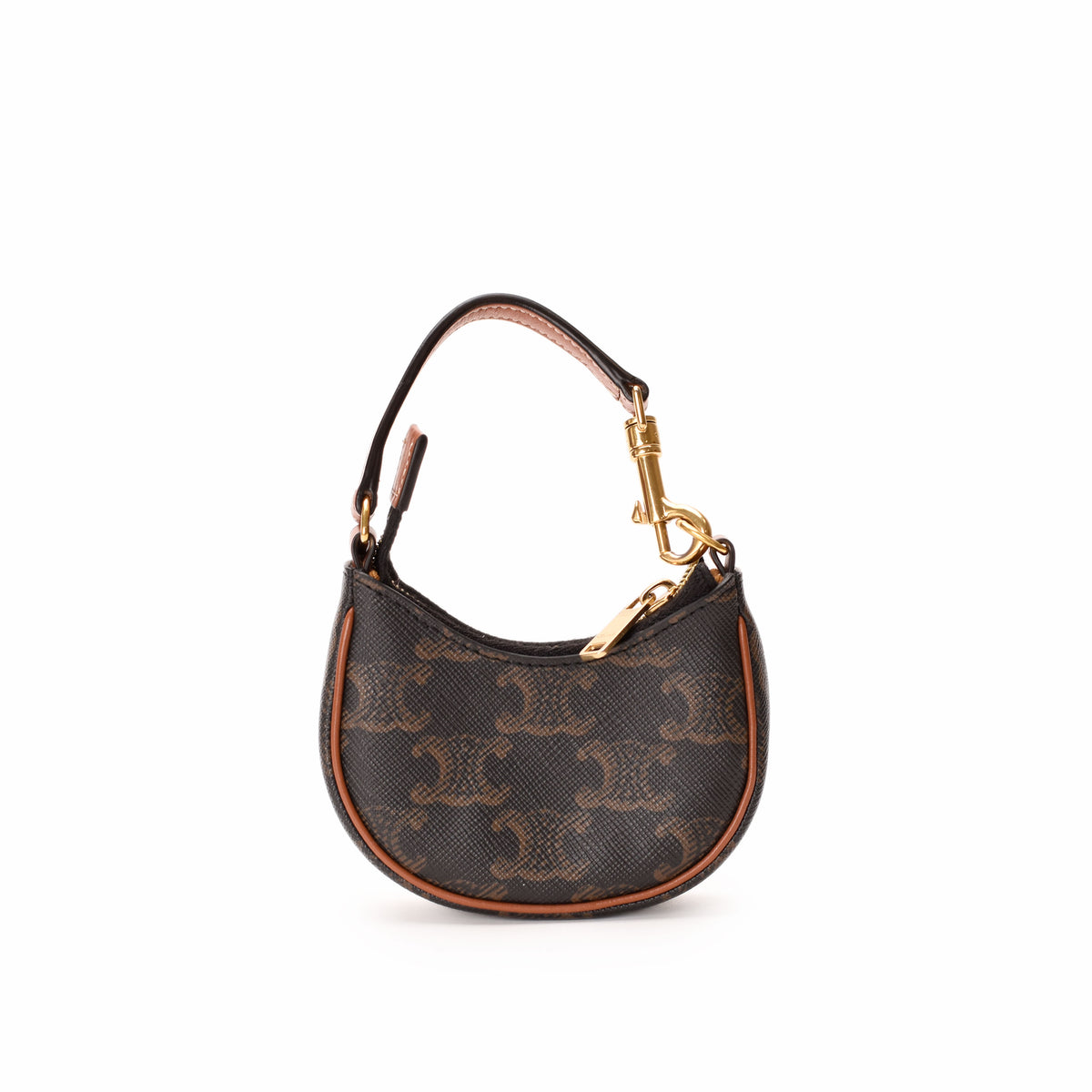 Celine monogram canvas crescent shoulder bag in dark brown with gold hardware. curated Pre-loved Luxury by Myluxe in Helsinki.