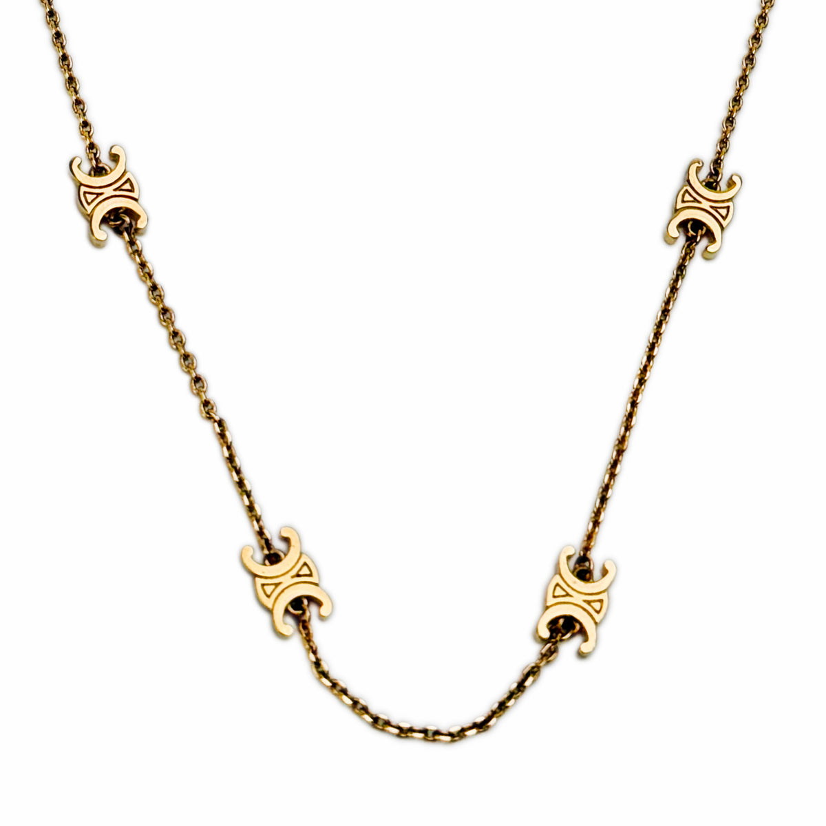 Gold-toned metal chain necklace with distinctive geometric crescent links, curated Pre-loved Luxury by Myluxe in Helsinki.