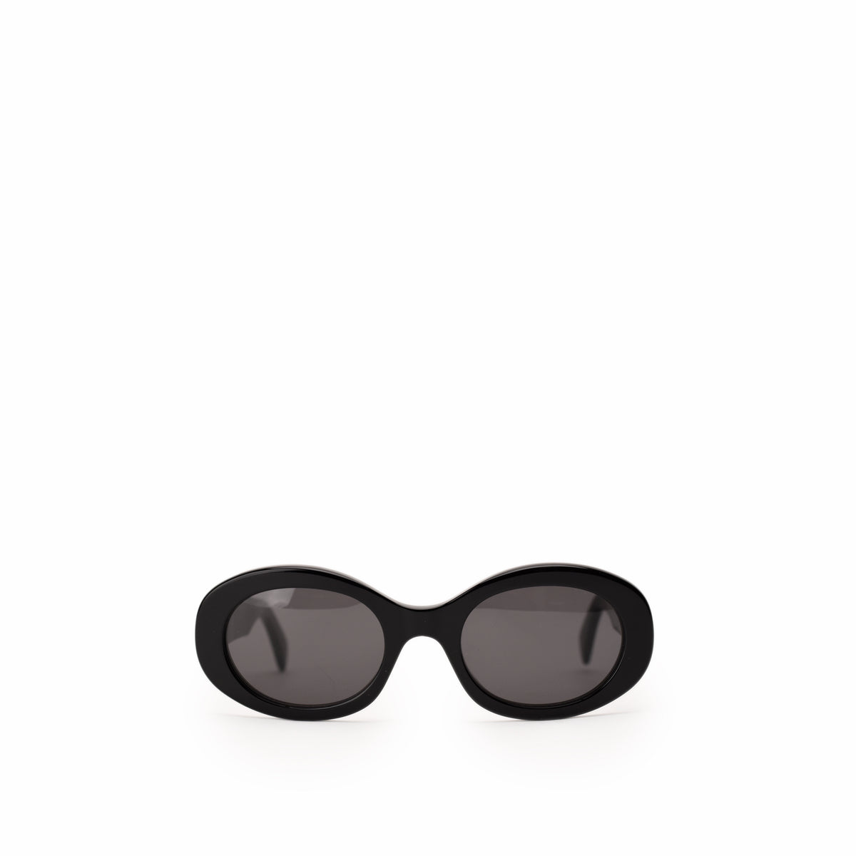 Black oval-shaped acetate sunglasses with dark tinted lenses, curated Pre-loved Luxury by Myluxe in Helsinki.