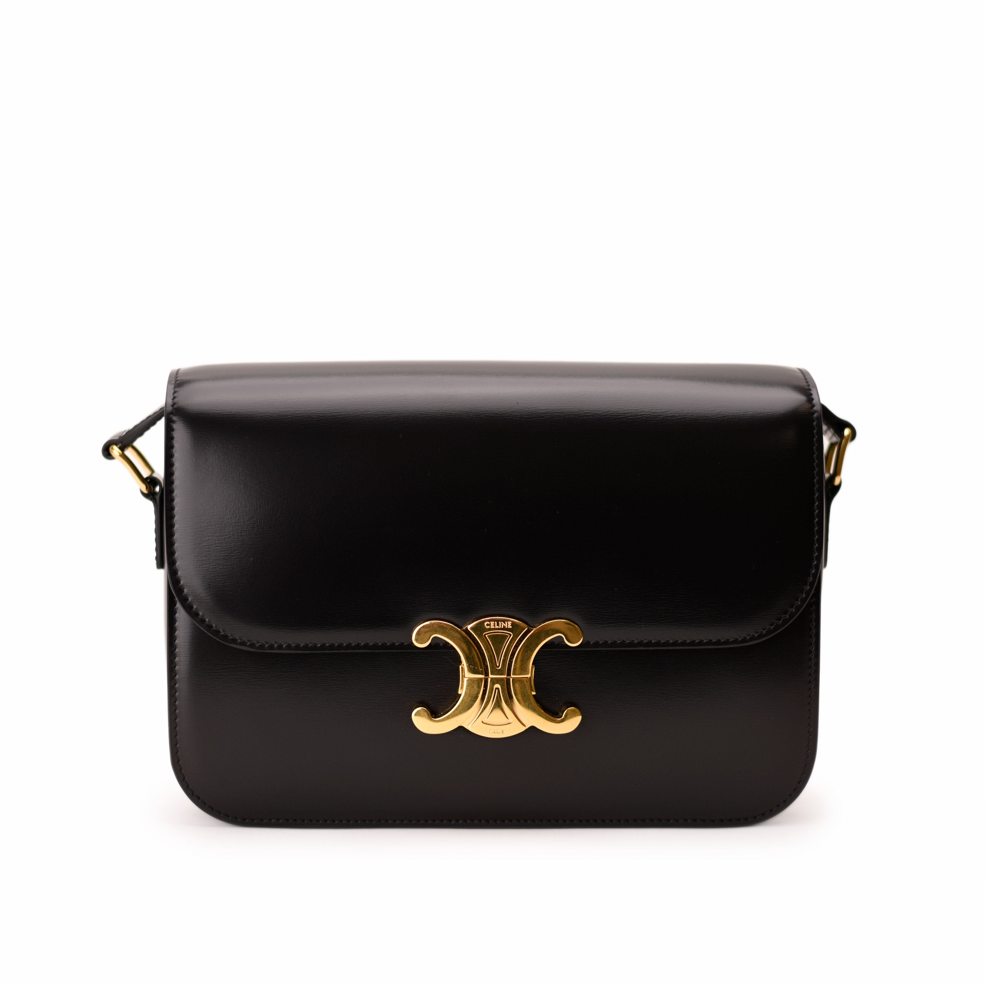 Celine Triomphe Black Classic Calfskin Gold | Myluxe