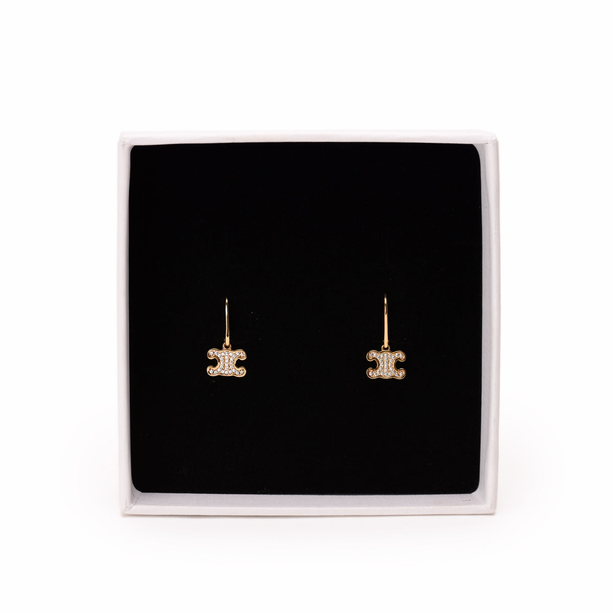 Gold tone Chanel earrings with sparkling pavé crystals. Curated Pre-loved Luxury by Myluxe in Helsinki.