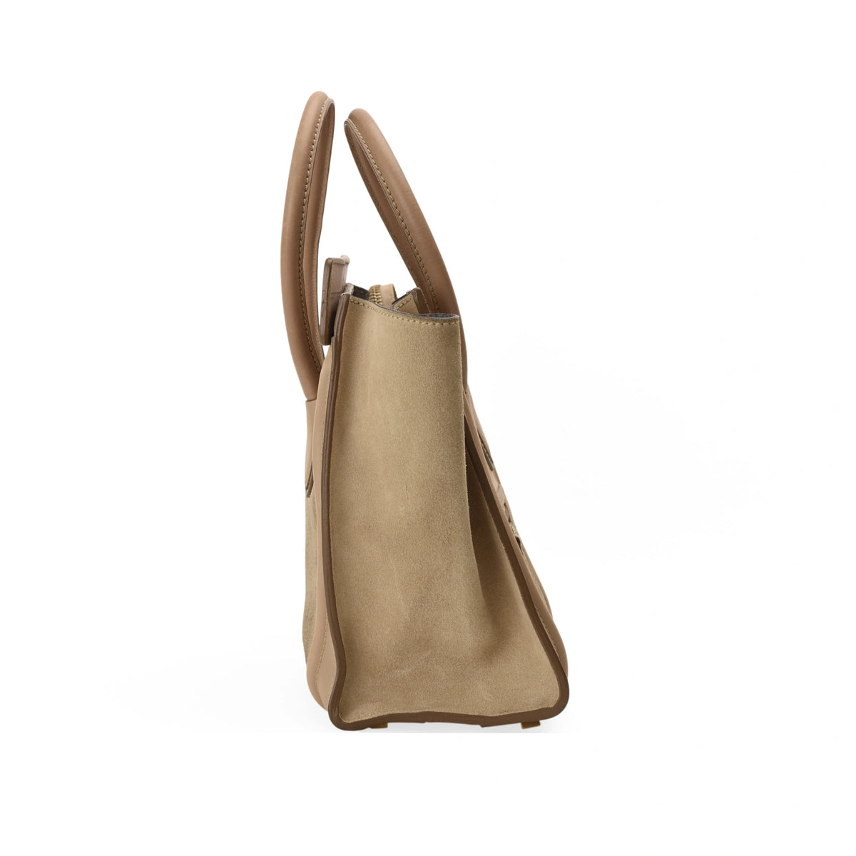Tan suede luxury tote handbag with leather handles. Curated Pre-loved Luxury by Myluxe in Helsinki.