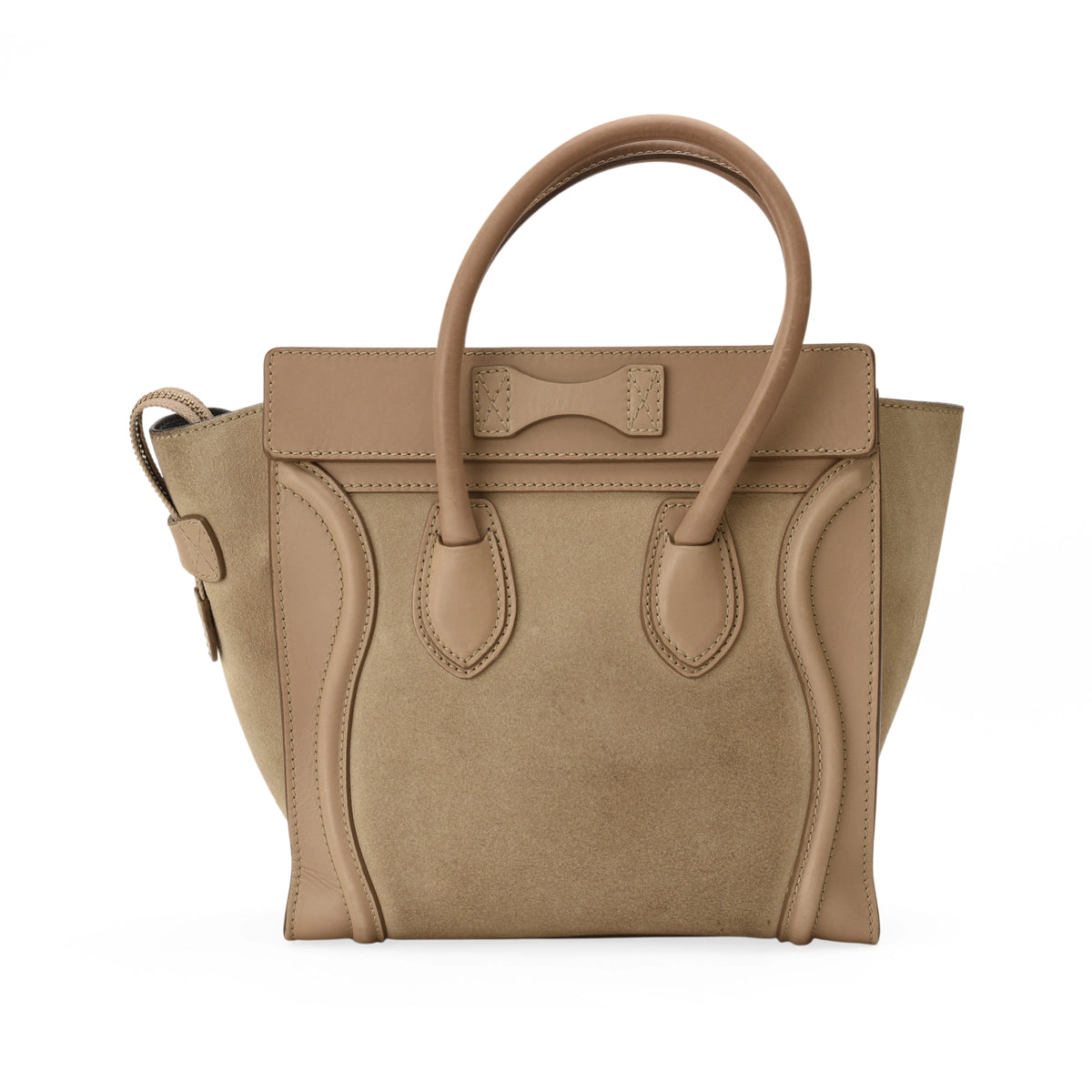Beige suede Celine handbag with leather handles. curated Pre-loved Luxury by Myluxe in Helsinki.
