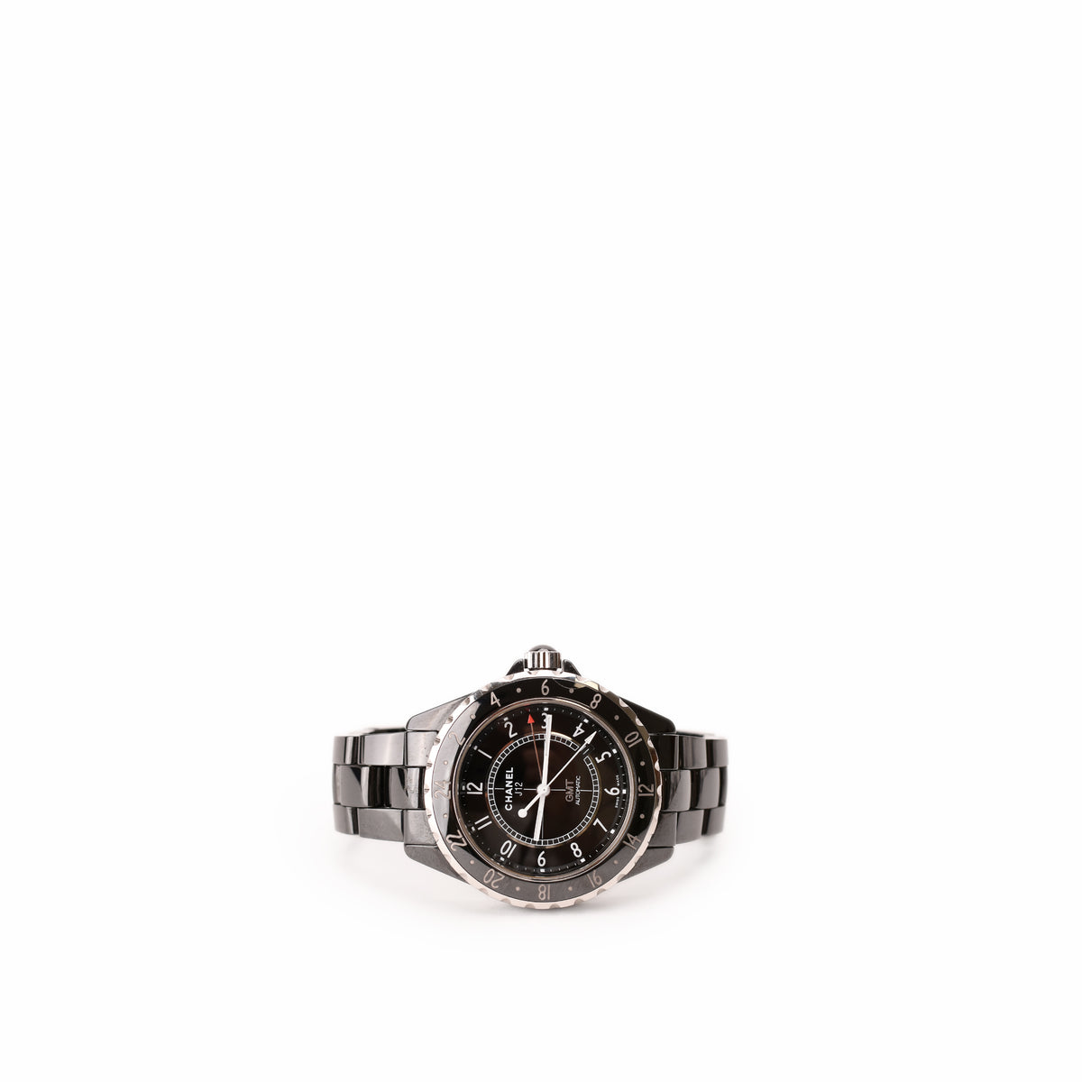 Chanel black quartz watch with silver-tone metal link bracelet. curated Pre-loved Luxury by Myluxe in Helsinki.