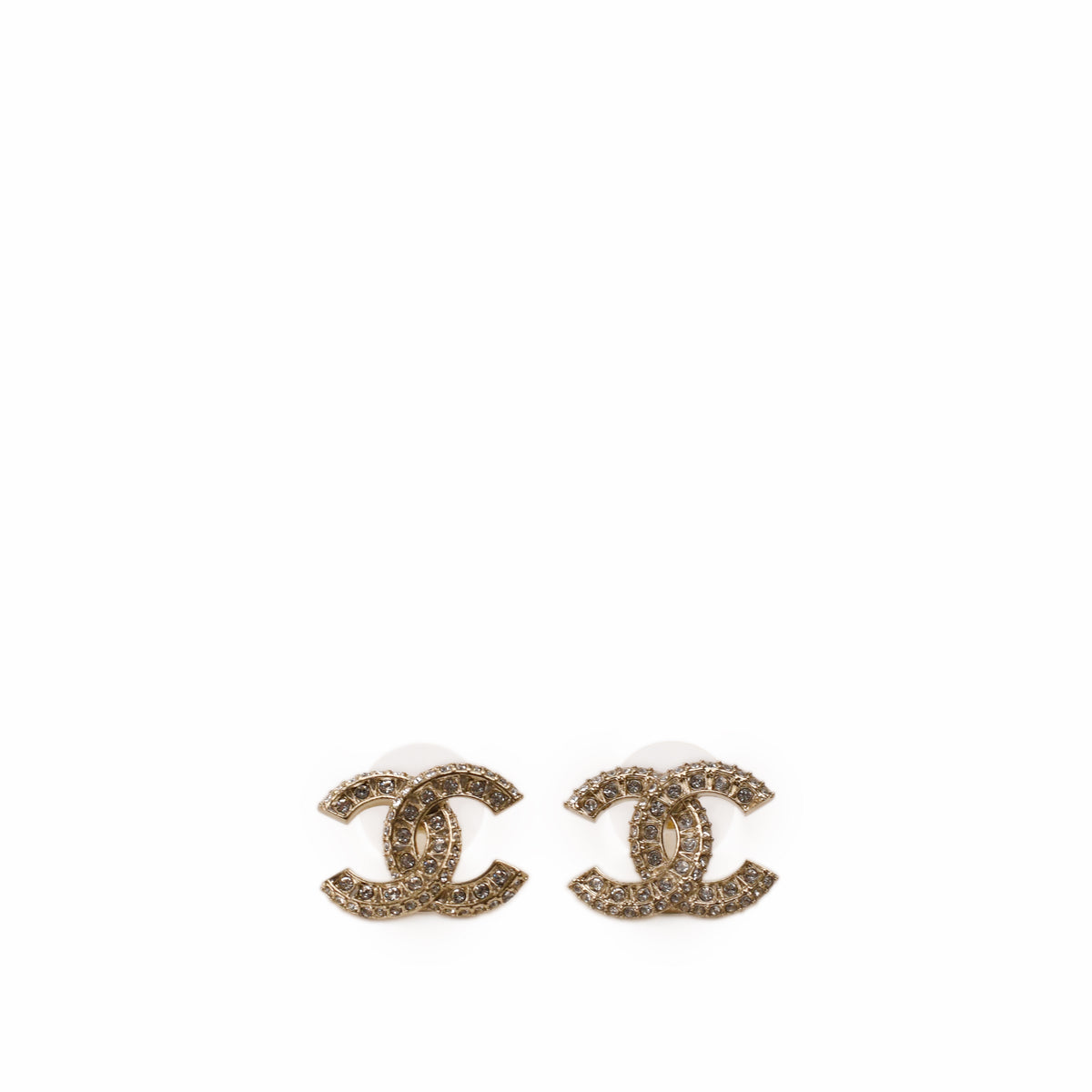 Chanel gold-tone double C logo earrings embellished with crystals, curated Pre-loved Luxury by Myluxe in Helsinki.