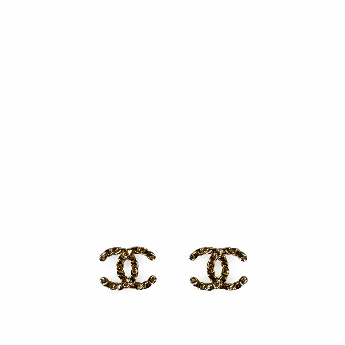 Gold-tone Chanel interlocking CC logo stud earrings, curated Pre-loved Luxury by Myluxe in Helsinki.