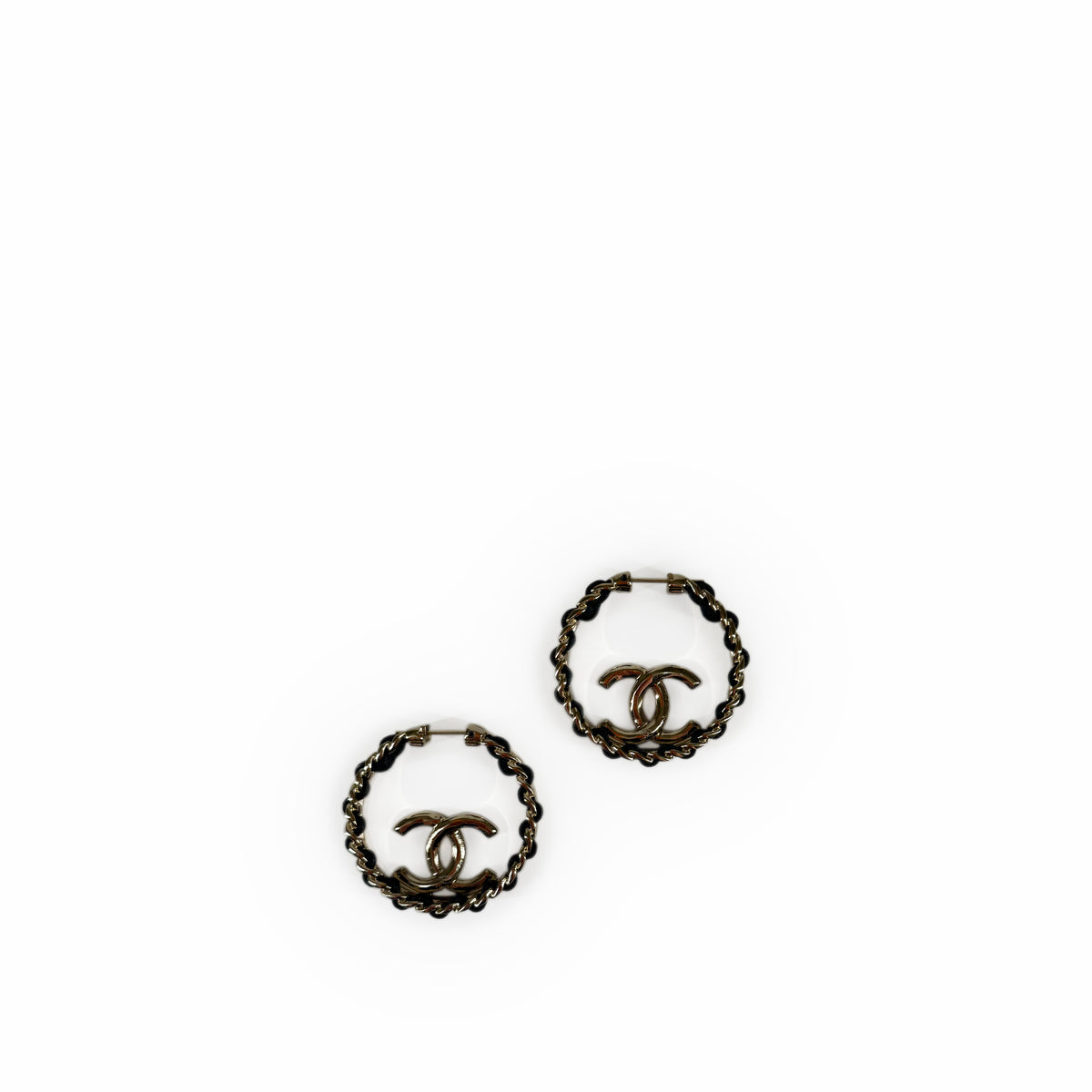 Gold-tone Chanel interlocking CC logo hoop earrings, curated Pre-loved Luxury by Myluxe in Helsinki.