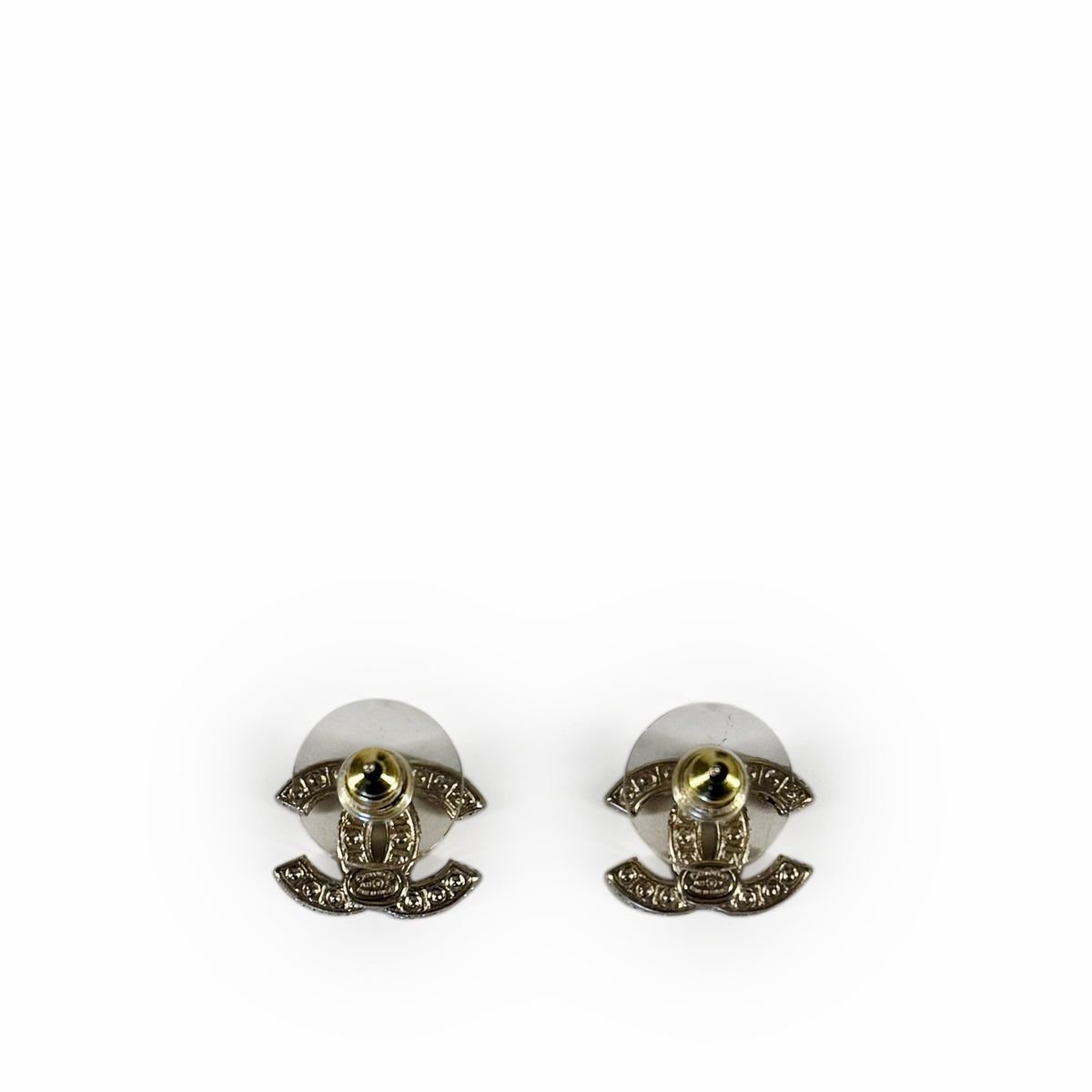 Gold-tone Chanel interlocking CC logo stud earrings, curated Pre-loved Luxury by Myluxe in Helsinki.
