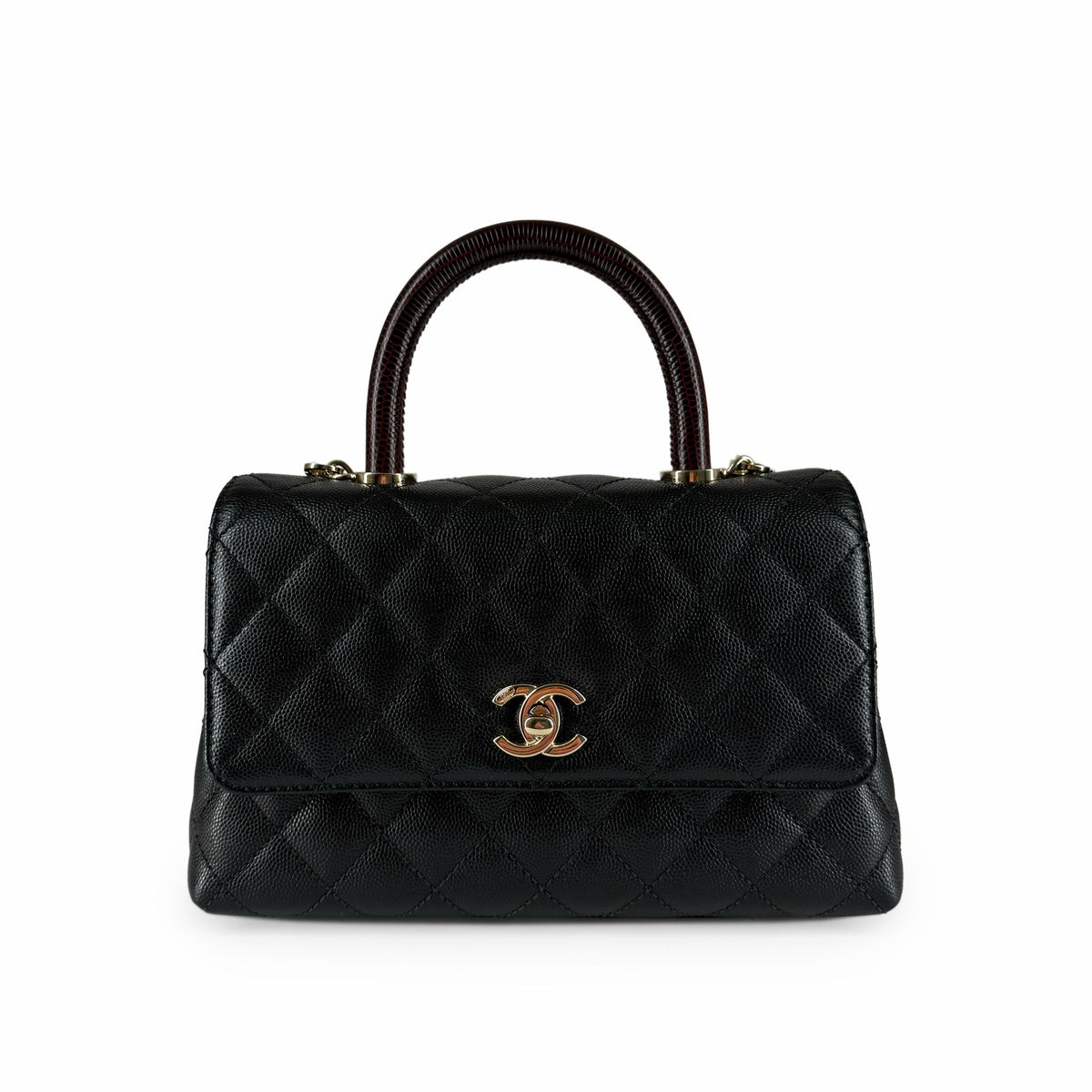 Black quilted caviar leather Chanel handbag with gold hardware, curated Pre-loved Luxury by Myluxe in Helsinki.
