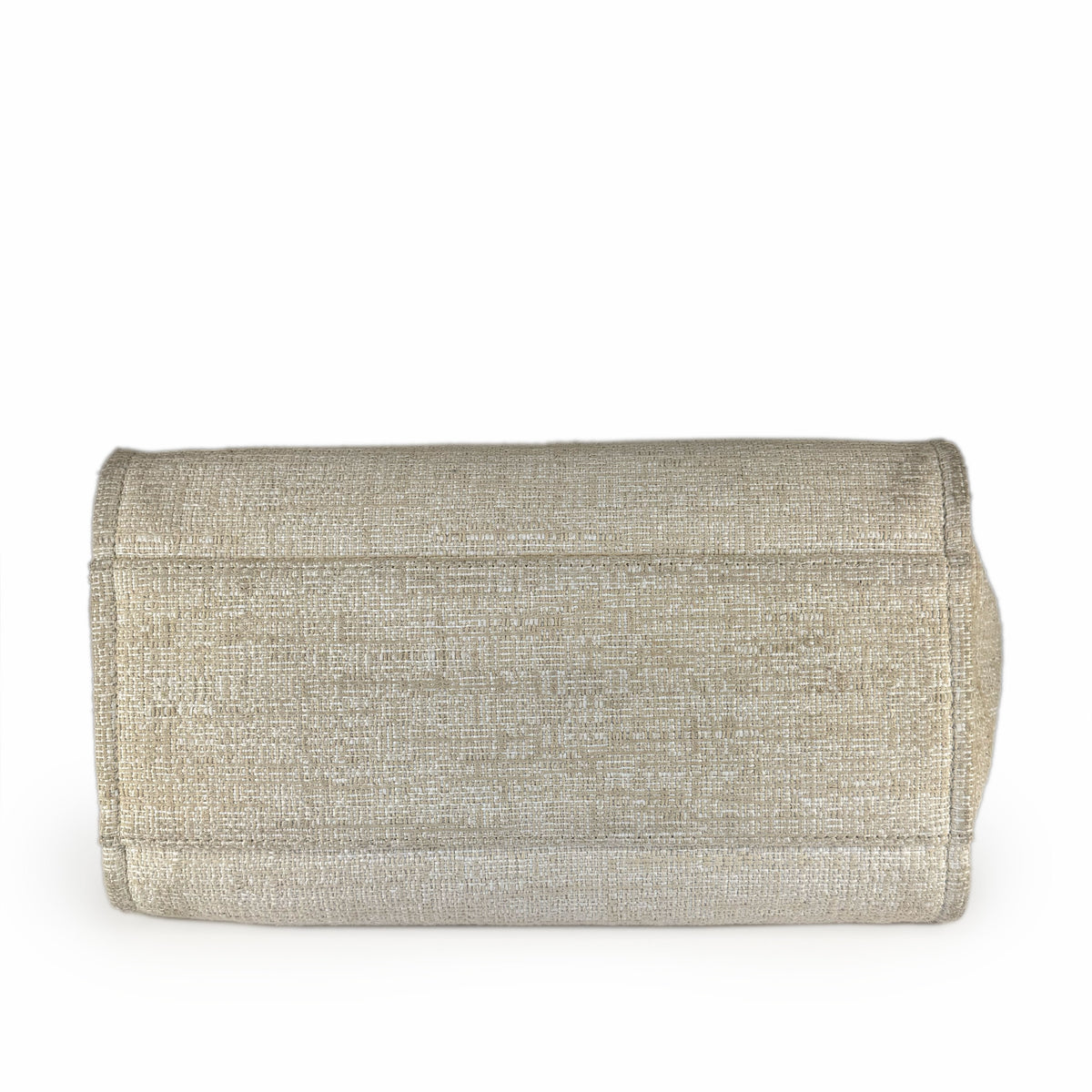 Beige textured woven fabric clutch bag, curated Pre-loved Luxury by Myluxe in Helsinki.
