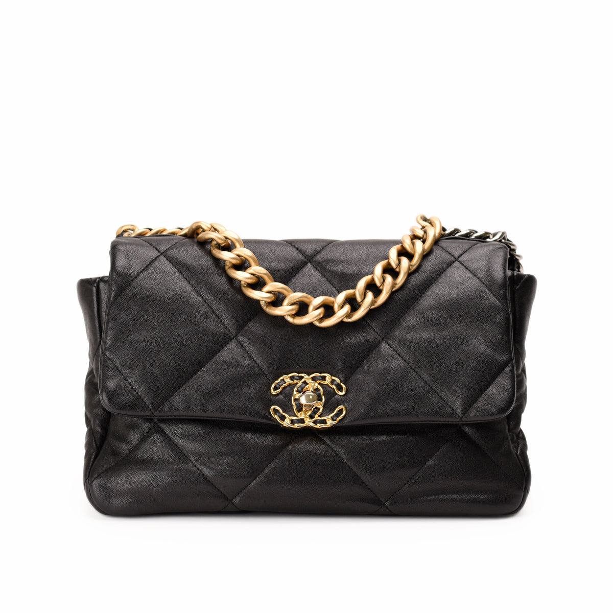 Black quilted leather Chanel handbag with gold chain strap, curated Pre-loved Luxury by Myluxe in Helsinki.