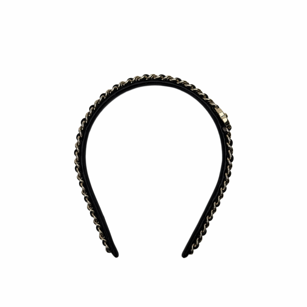 Black headband with gold chain detail, curated Pre-loved Luxury by Myluxe in Helsinki.