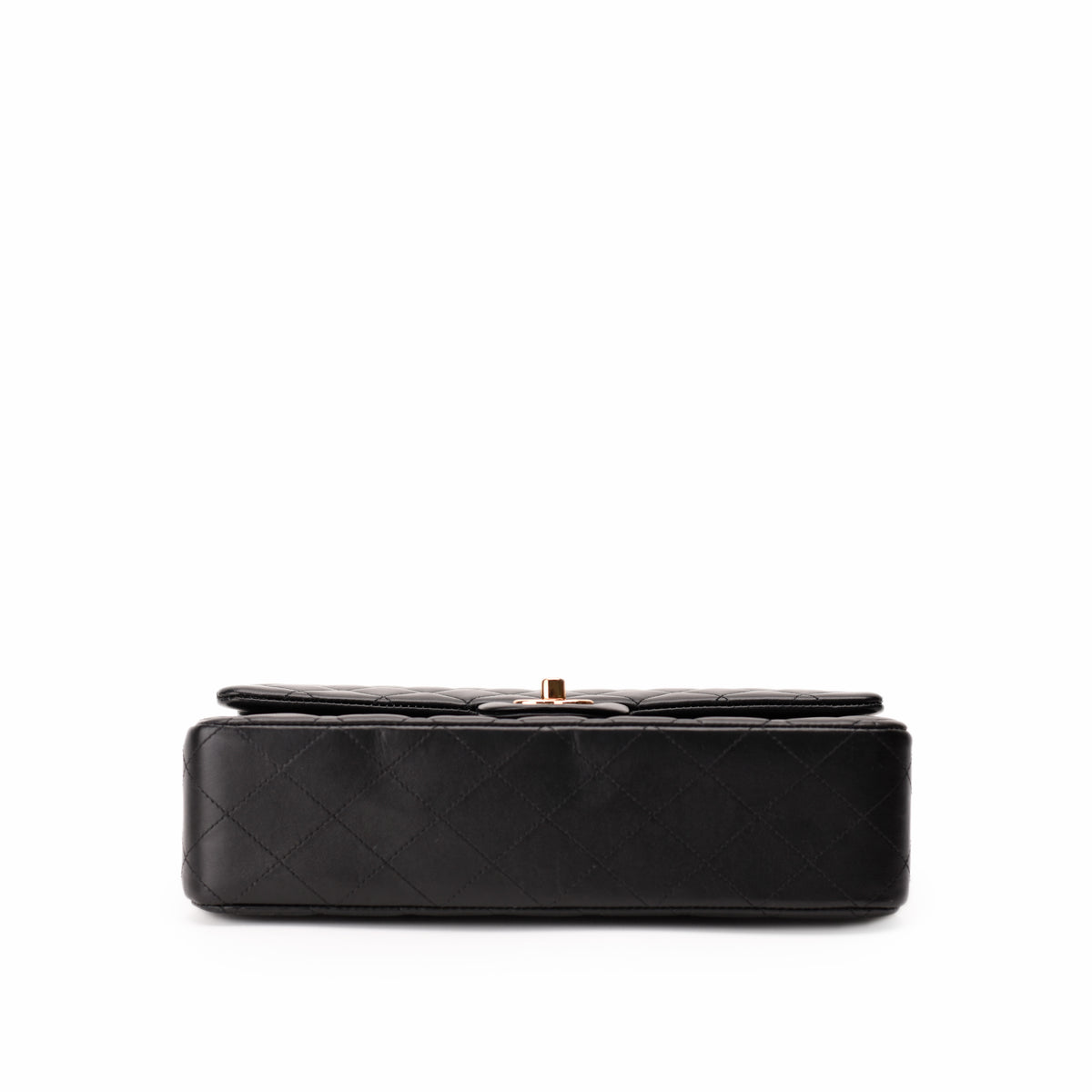 Black quilted leather clutch with rose-gold-tone hardware, curated Pre-loved Luxury by Myluxe in Helsinki.