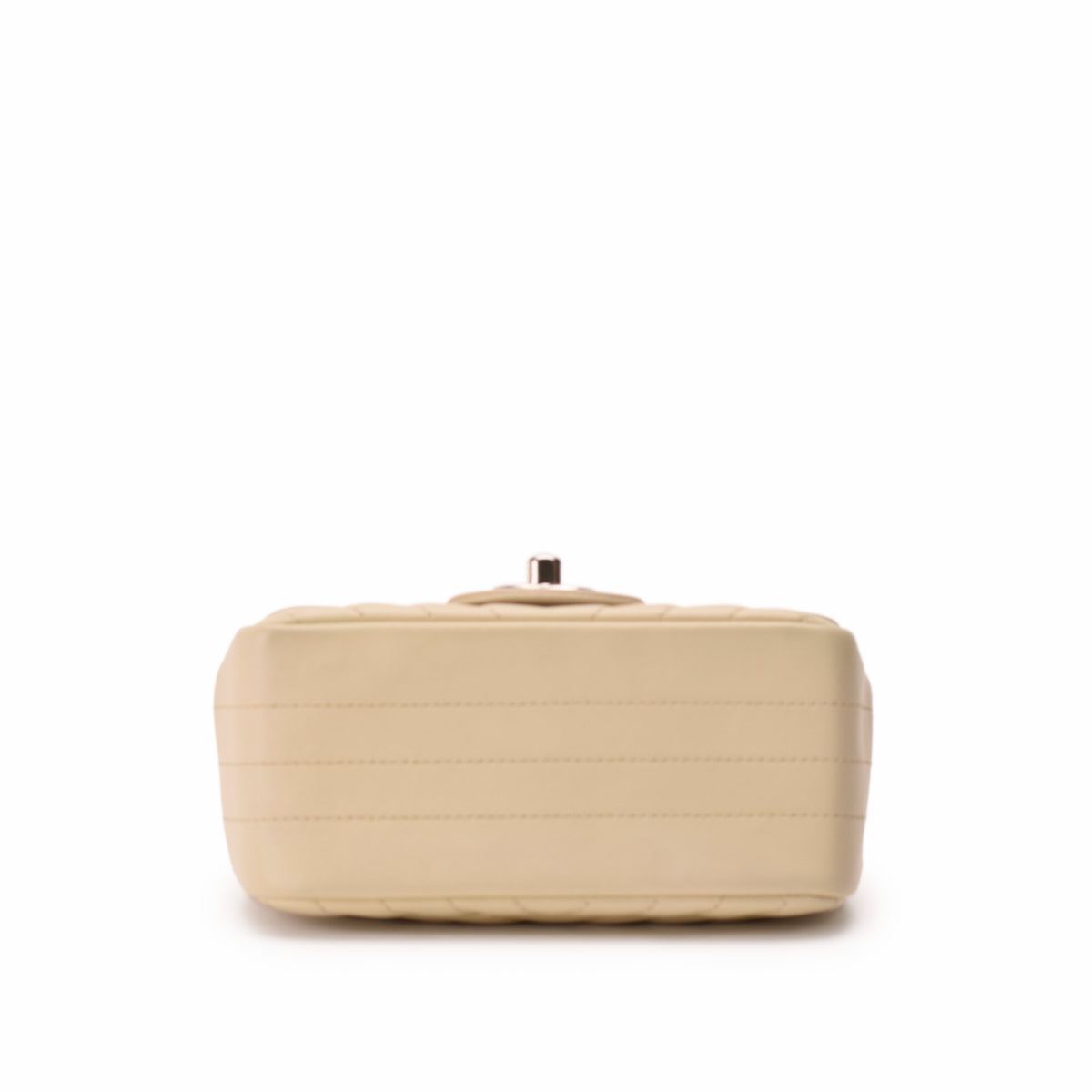 Beige quilted leather clutch bag with gold clasp, curated Pre-loved Luxury by Myluxe in Helsinki.