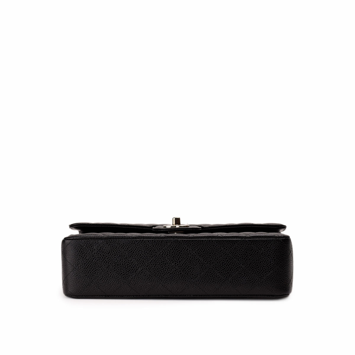 Black quilted caviar leather clutch with silver clasp, curated Pre-loved Luxury by Myluxe in Helsinki.