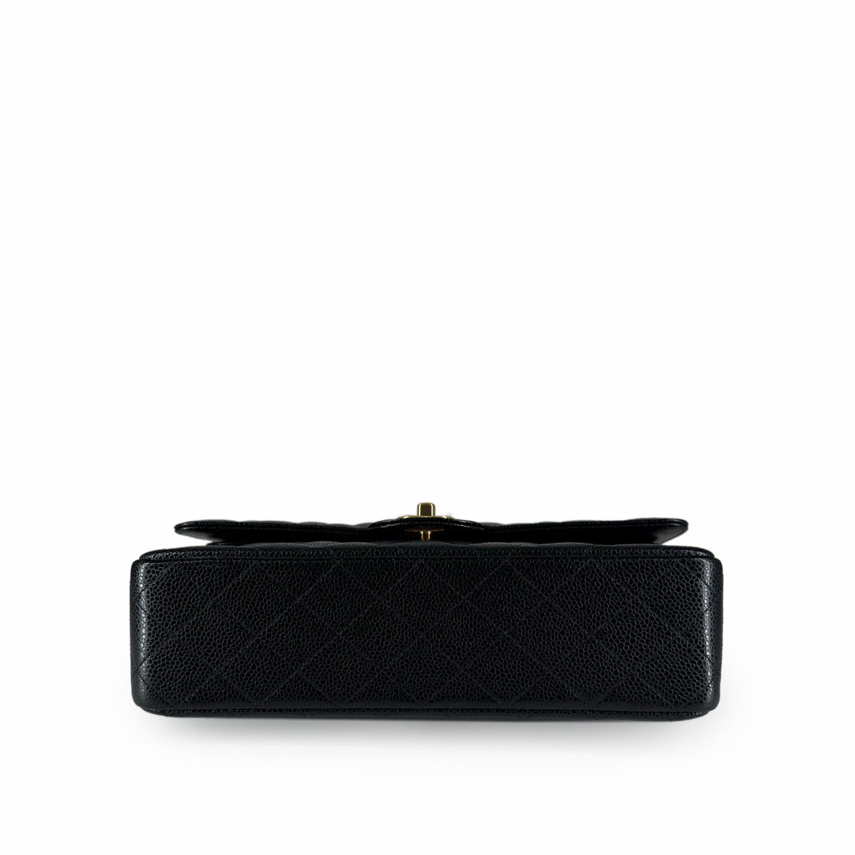 Black quilted leather clutch with gold-tone clasp, curated Pre-loved Luxury by Myluxe in Helsinki.