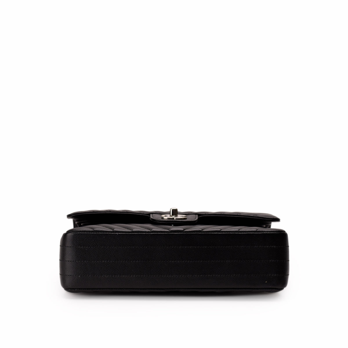 Black quilted leather clutch bag with silver clasp, curated Pre-loved Luxury by Myluxe in Helsinki.