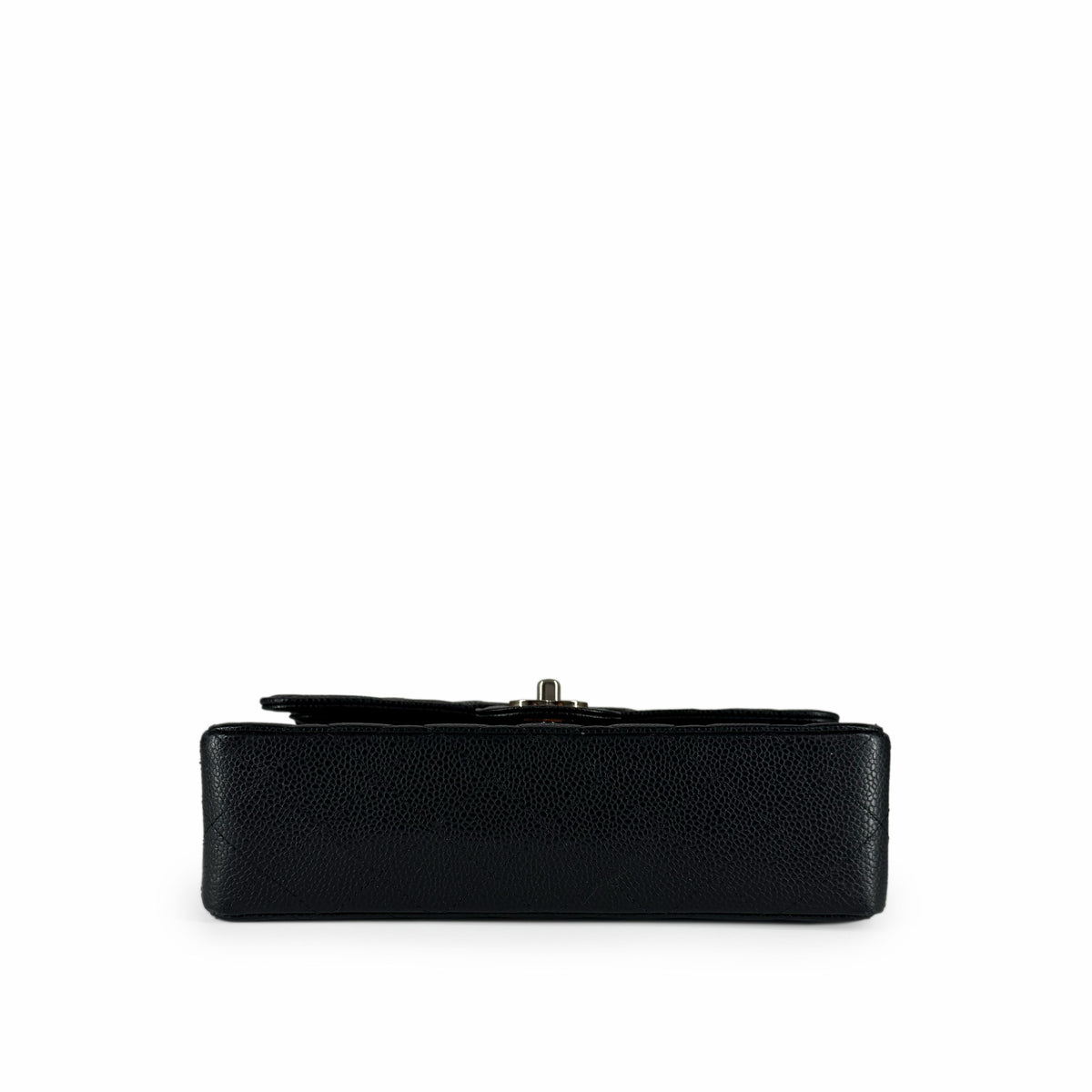 Black grained leather clutch bag with silver metal clasp, curated Pre-loved Luxury by Myluxe in Helsinki.