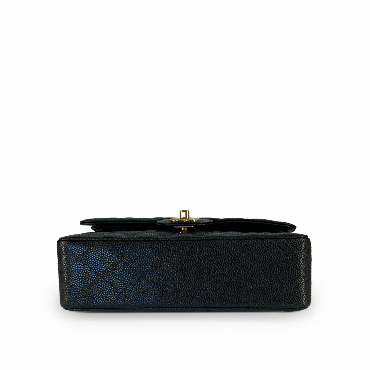 Black textured leather clutch with gold hardware, curated Pre-loved Luxury by Myluxe in Helsinki.