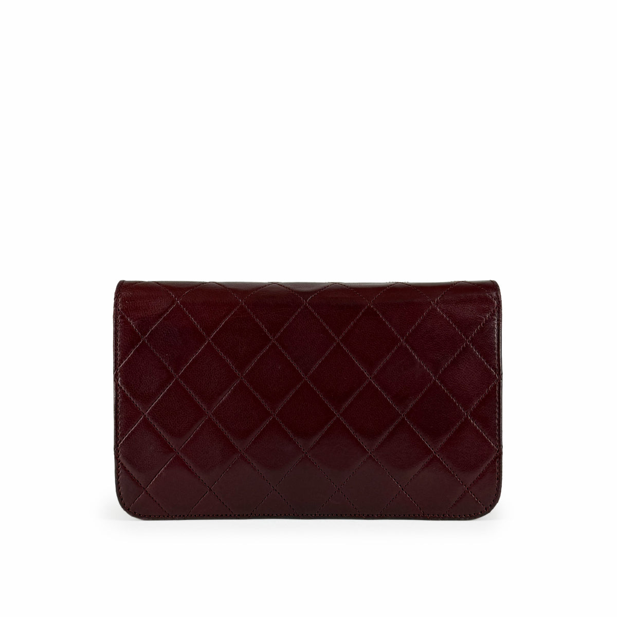 Burgundy quilted patent leather long wallet, curated Pre-loved Luxury by Myluxe in Helsinki.