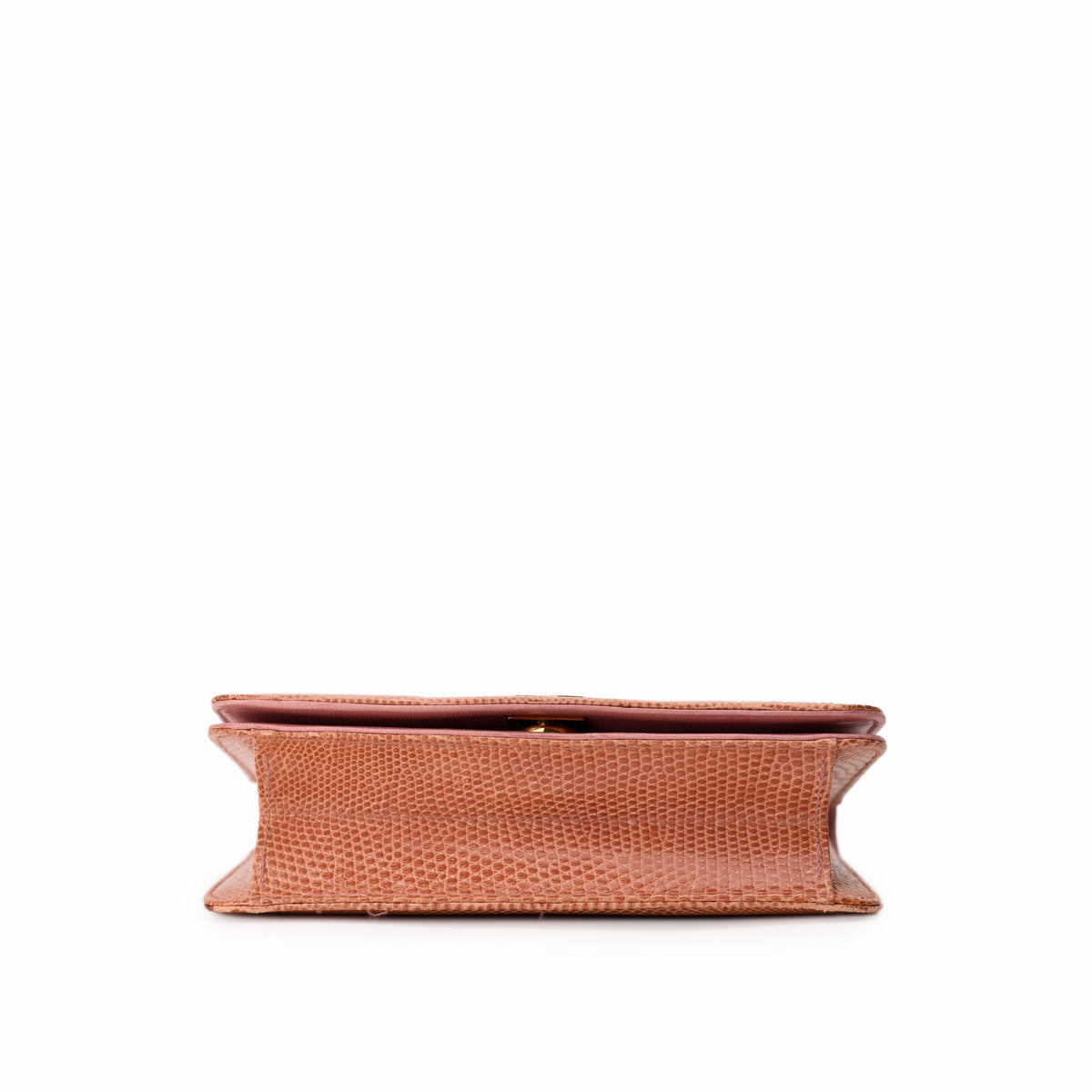 Tan textured leather clutch bag with gold clasp. curated Pre-loved Luxury by Myluxe in Helsinki.