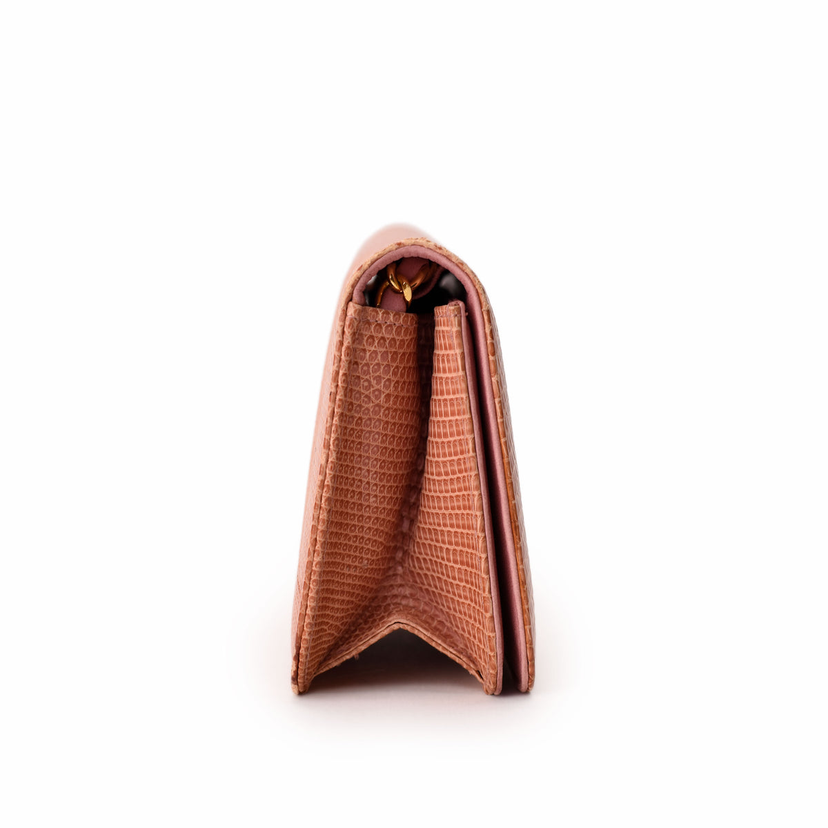 Pink textured exotic leather wallet with gold hardware. curated Pre-loved Luxury by Myluxe in Helsinki.