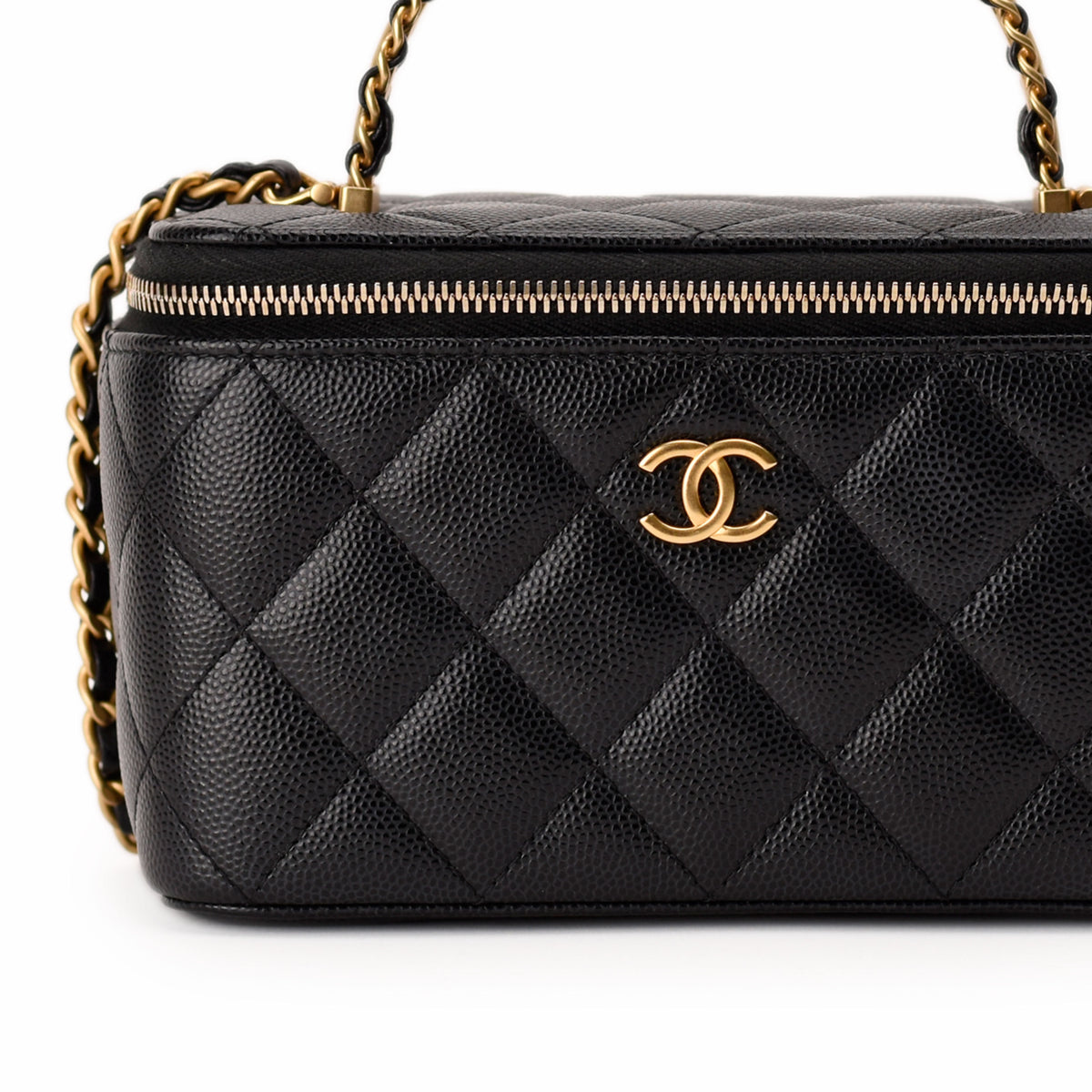 Black quilted leather Chanel handbag with gold-tone hardware, curated Pre-loved Luxury by Myluxe in Helsinki.