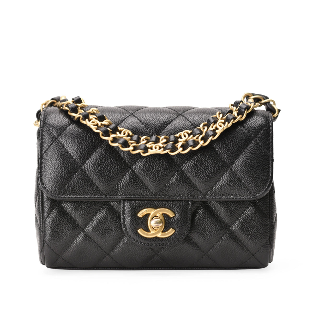 Chanel Small Coco First Flap Black Caviar handbag with gold chain strap. curated Pre-loved Luxury by Myluxe in Helsinki.