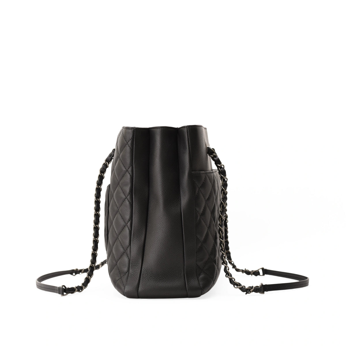 Chanel Urban Companion black caviar quilted shopping tote with chain straps. curated Pre-loved Luxury by Myluxe in Helsinki.