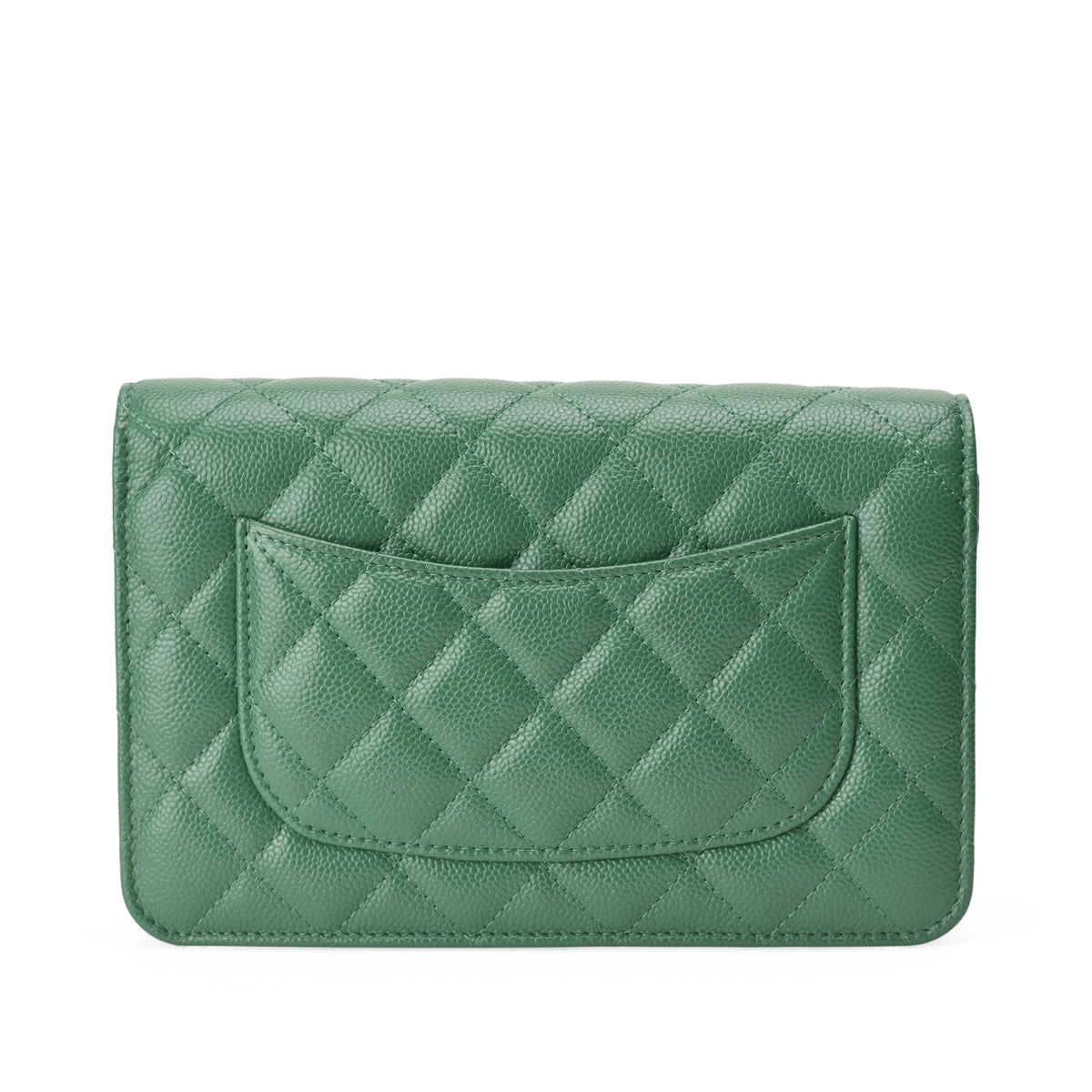 Green quilted leather wallet with textured diamond pattern. curated Pre-loved Luxury by Myluxe in Helsinki.