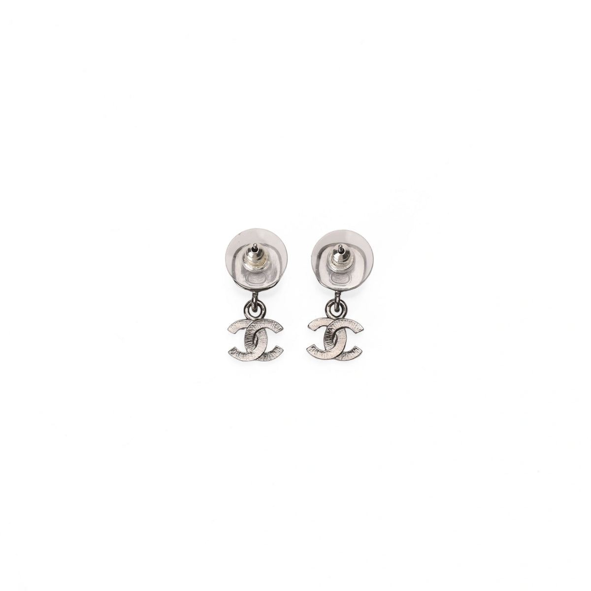Chanel CC Small Drop Clover Gun Metal Earrings