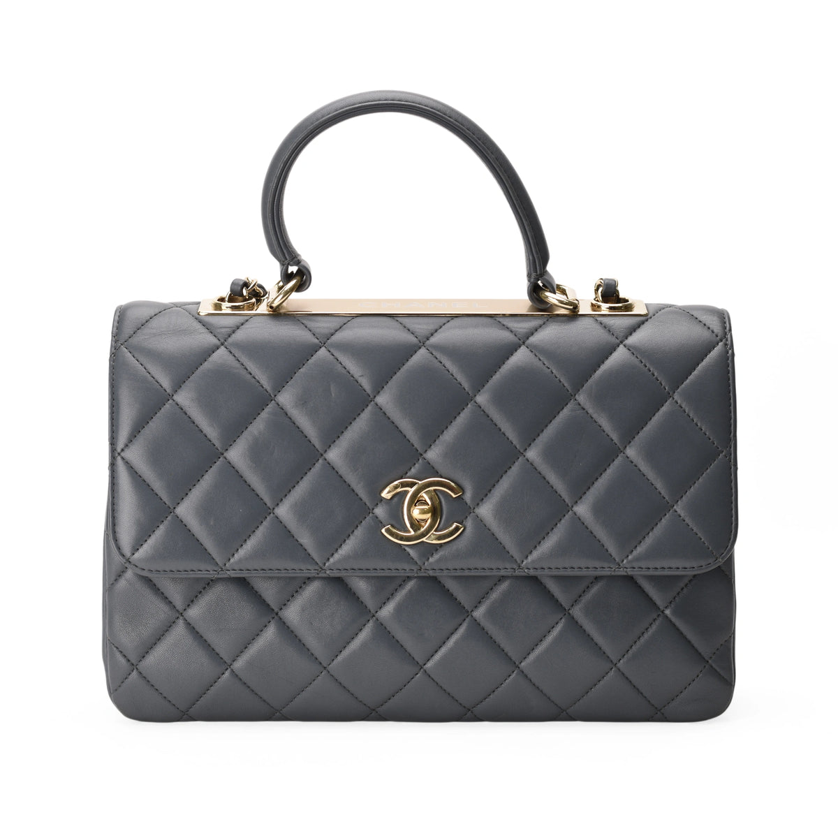 Chanel medium trendy CC dusty blue quilted leather handbag. curated Pre-loved Luxury by Myluxe in Helsinki.