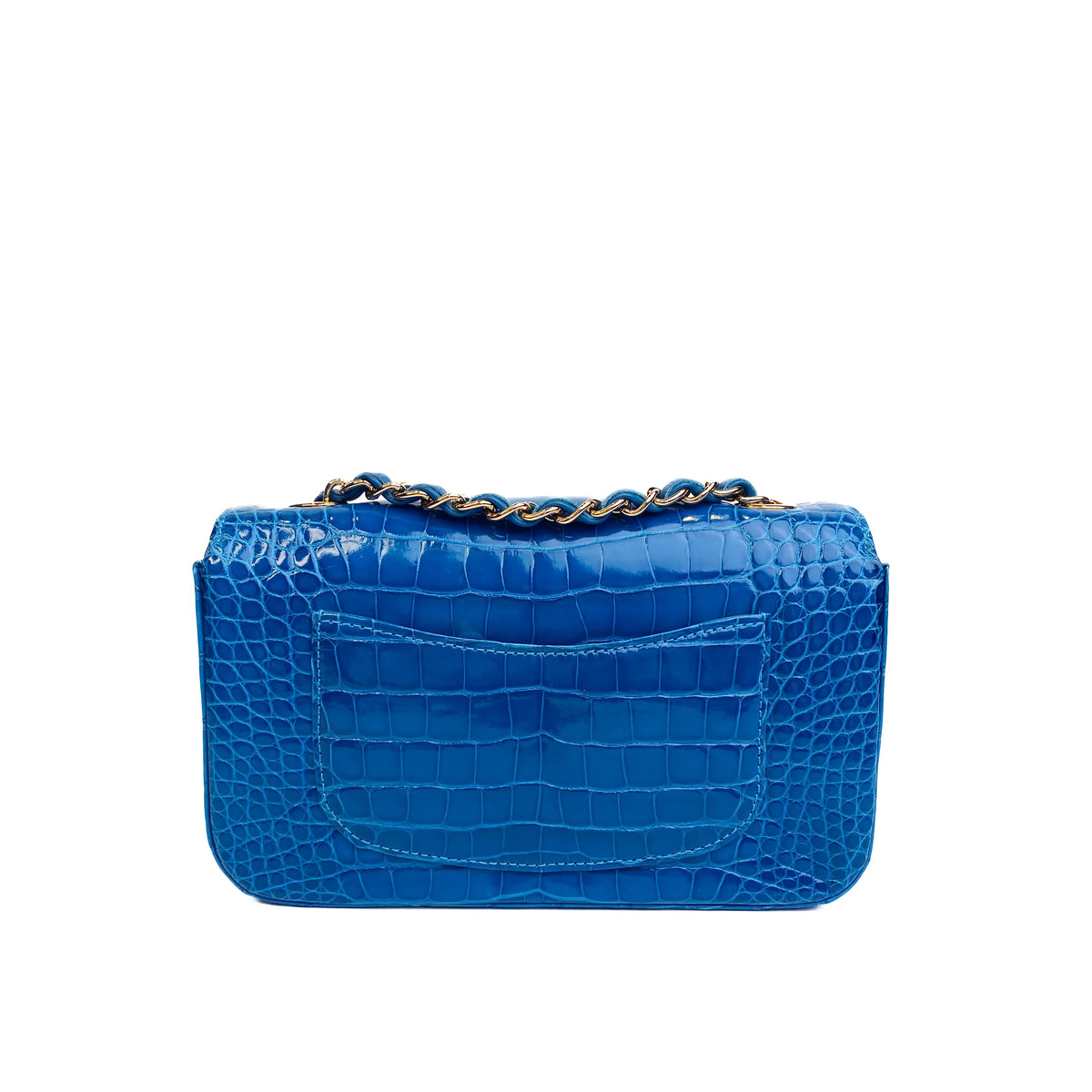 CHANEL Lagoon Blue Shiny Alligator Classic Mini Flap Bag with Gold Hardware Back