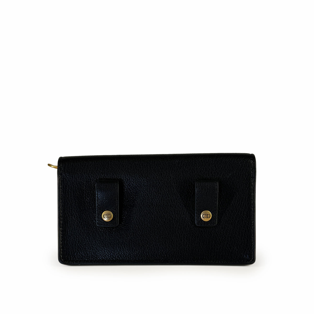 Black grained leather wallet with gold CD logo accents, curated Pre-loved Luxury by Myluxe in Helsinki.