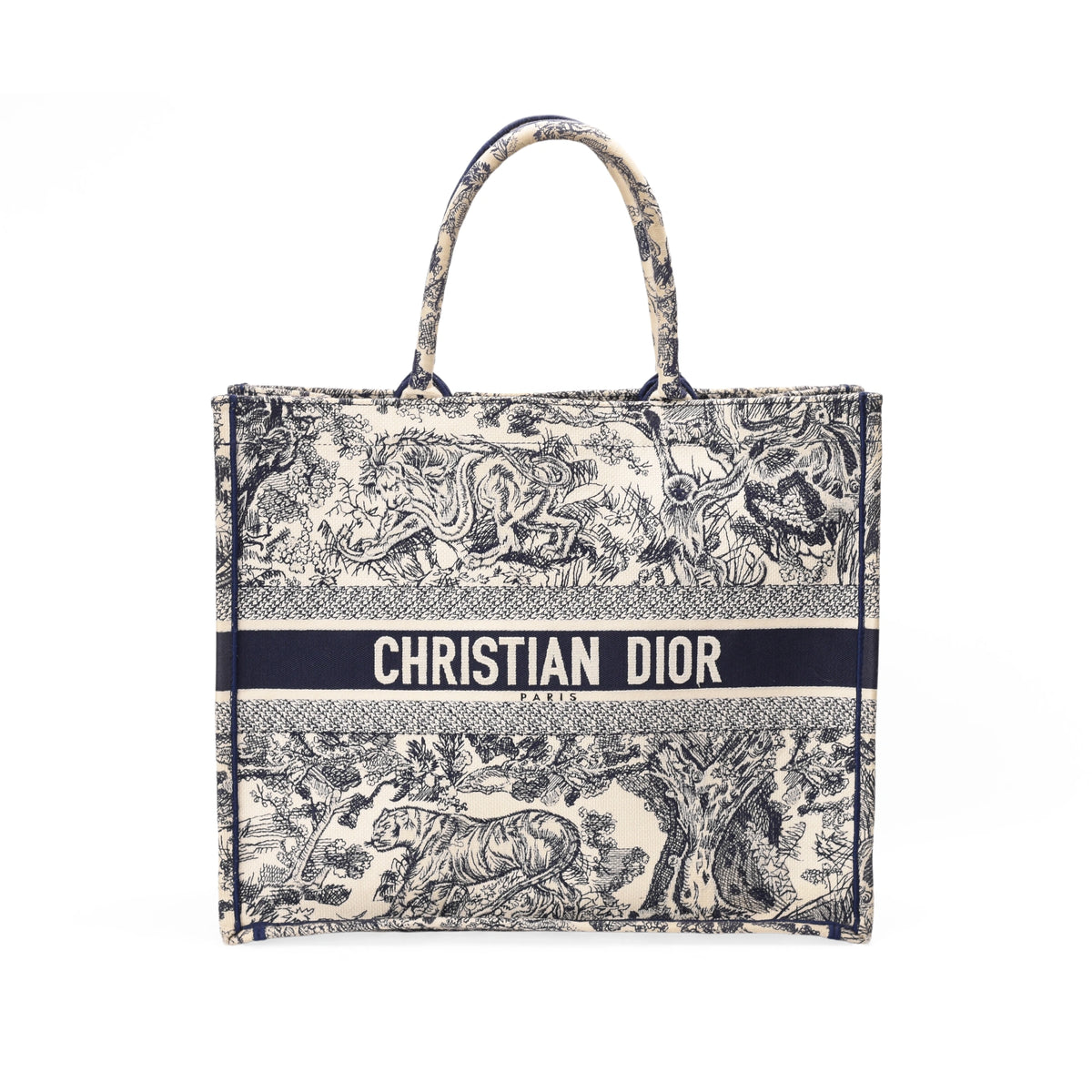 Dior Large Book Tote Ecru and Blue Toile De Jouy Embroidery